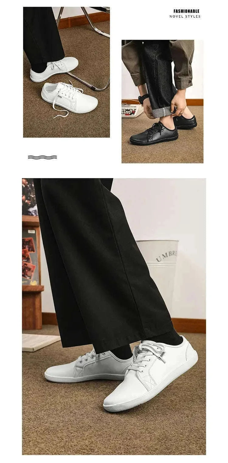 Wide Barefoot Walking Shoes Black Lightweight Soft Soled Flat Shoes-WHITE / 48