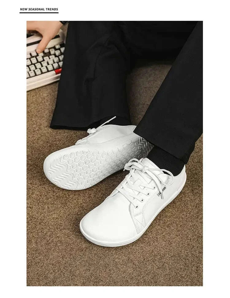 Wide Barefoot Walking Shoes Black Lightweight Soft Soled Flat Shoes-WHITE / 48