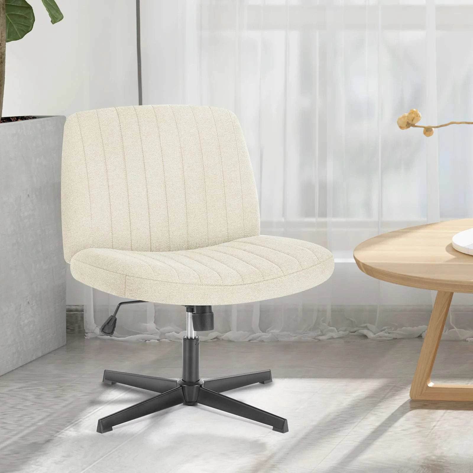 Wide Cross-Legged Office Chair Armless Adjustable Swivel Seat-leather brown / United States