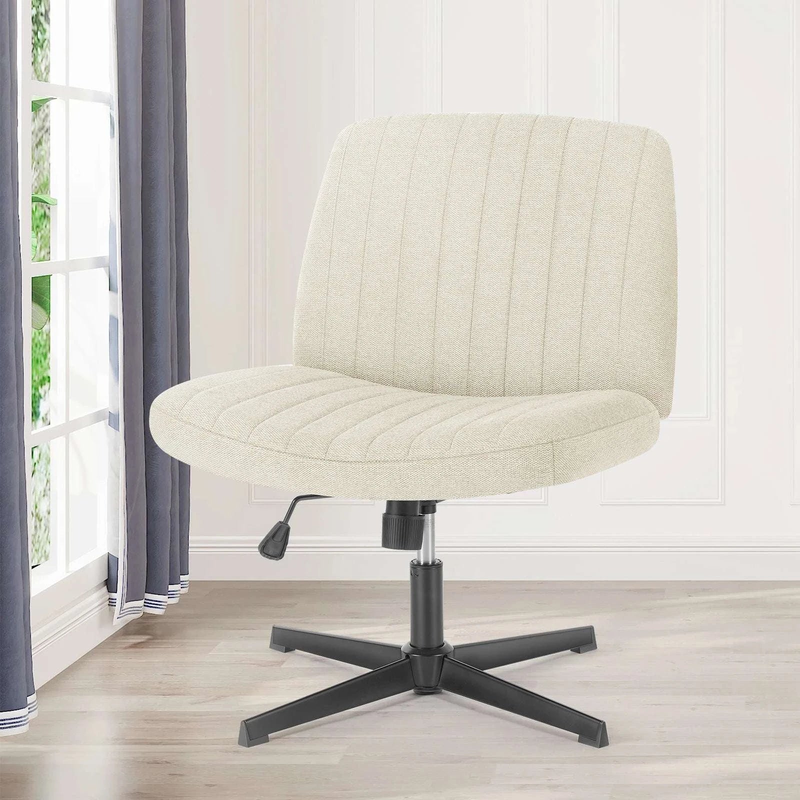 Wide Cross-Legged Office Chair Armless Adjustable Swivel Seat-leather brown / United States