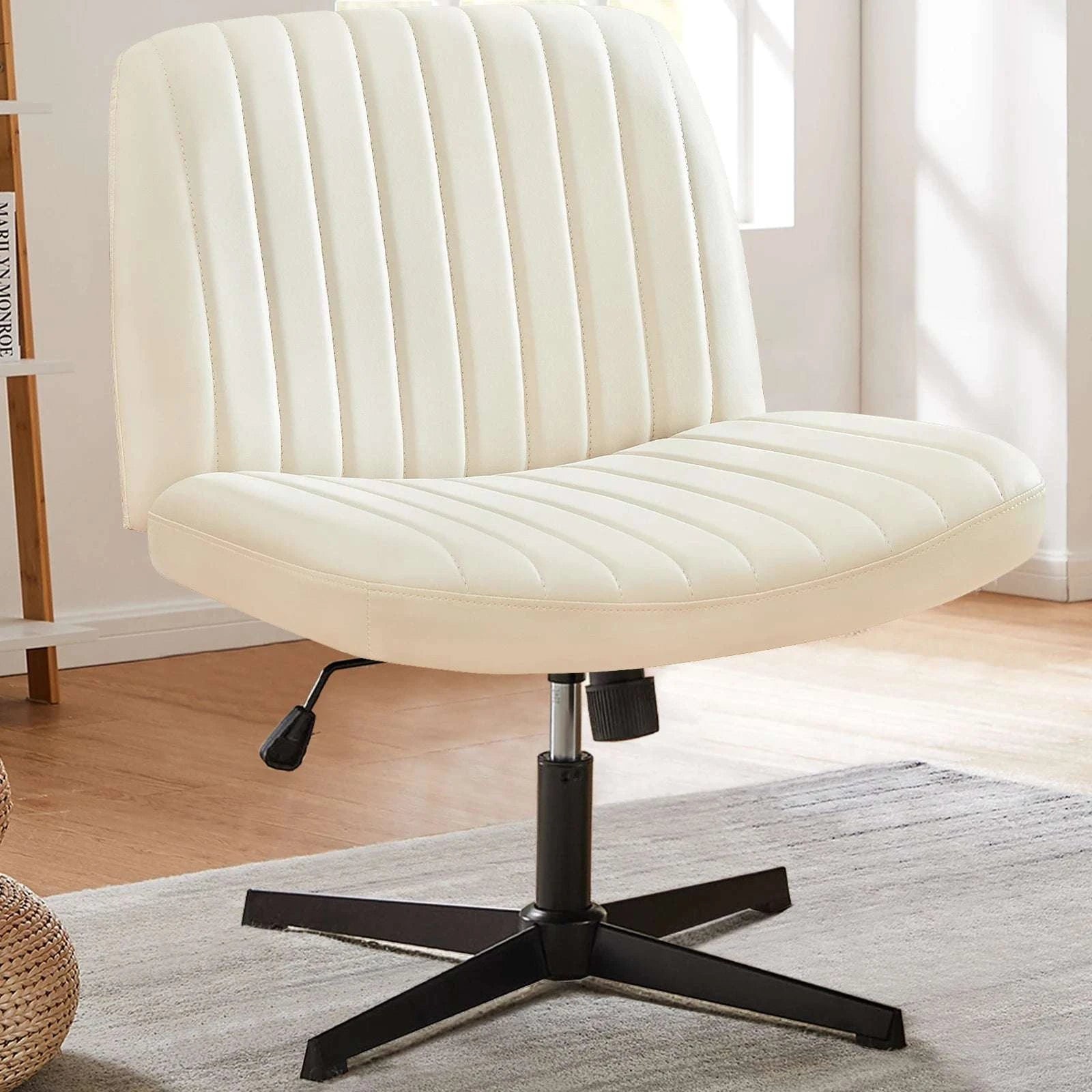 Wide Cross-Legged Office Chair Armless Adjustable Swivel Seat-leather brown / United States