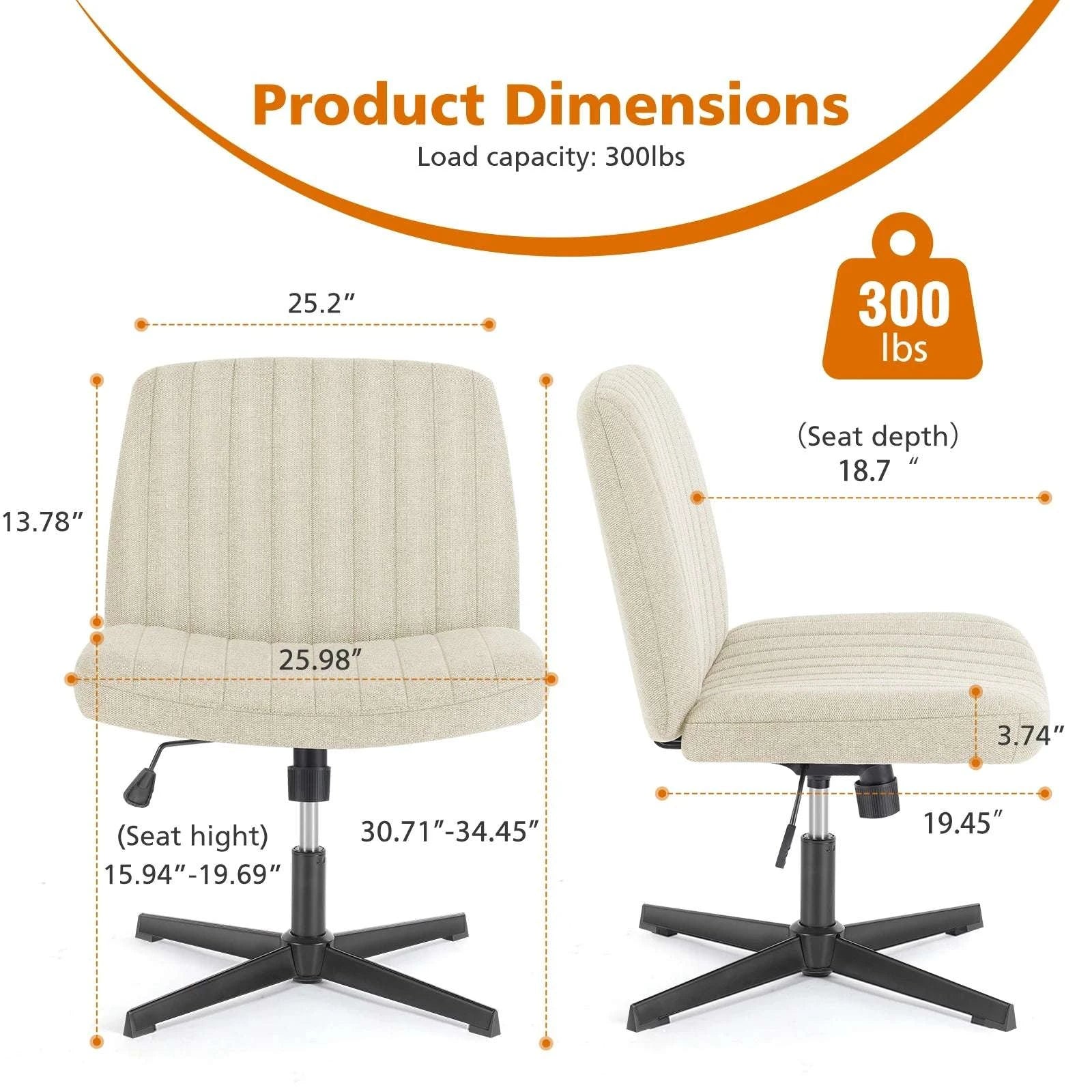 Wide Cross-Legged Office Chair Armless Adjustable Swivel Seat-leather brown / United States
