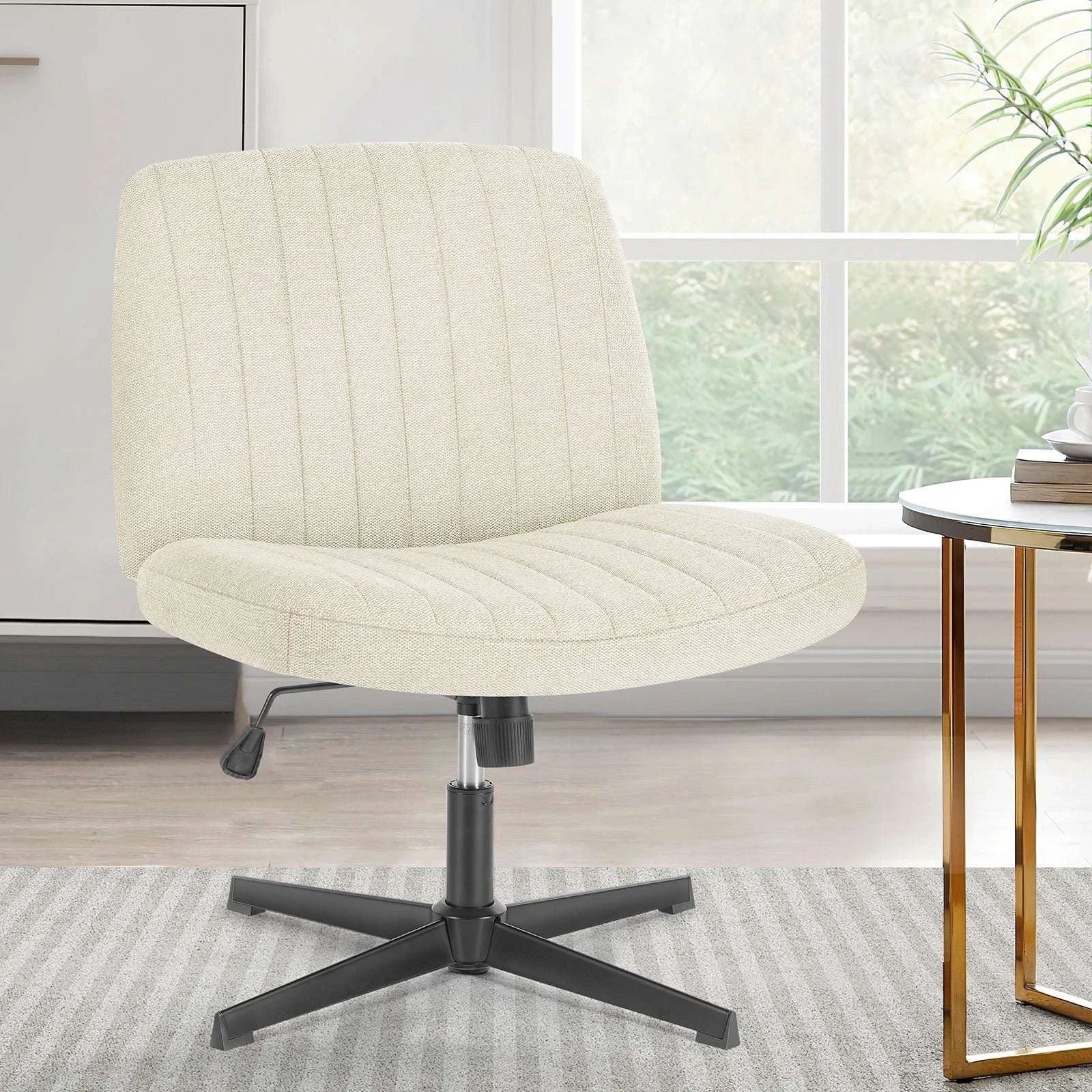 Wide Cross-Legged Office Chair Armless Adjustable Swivel Seat-leather brown / United States