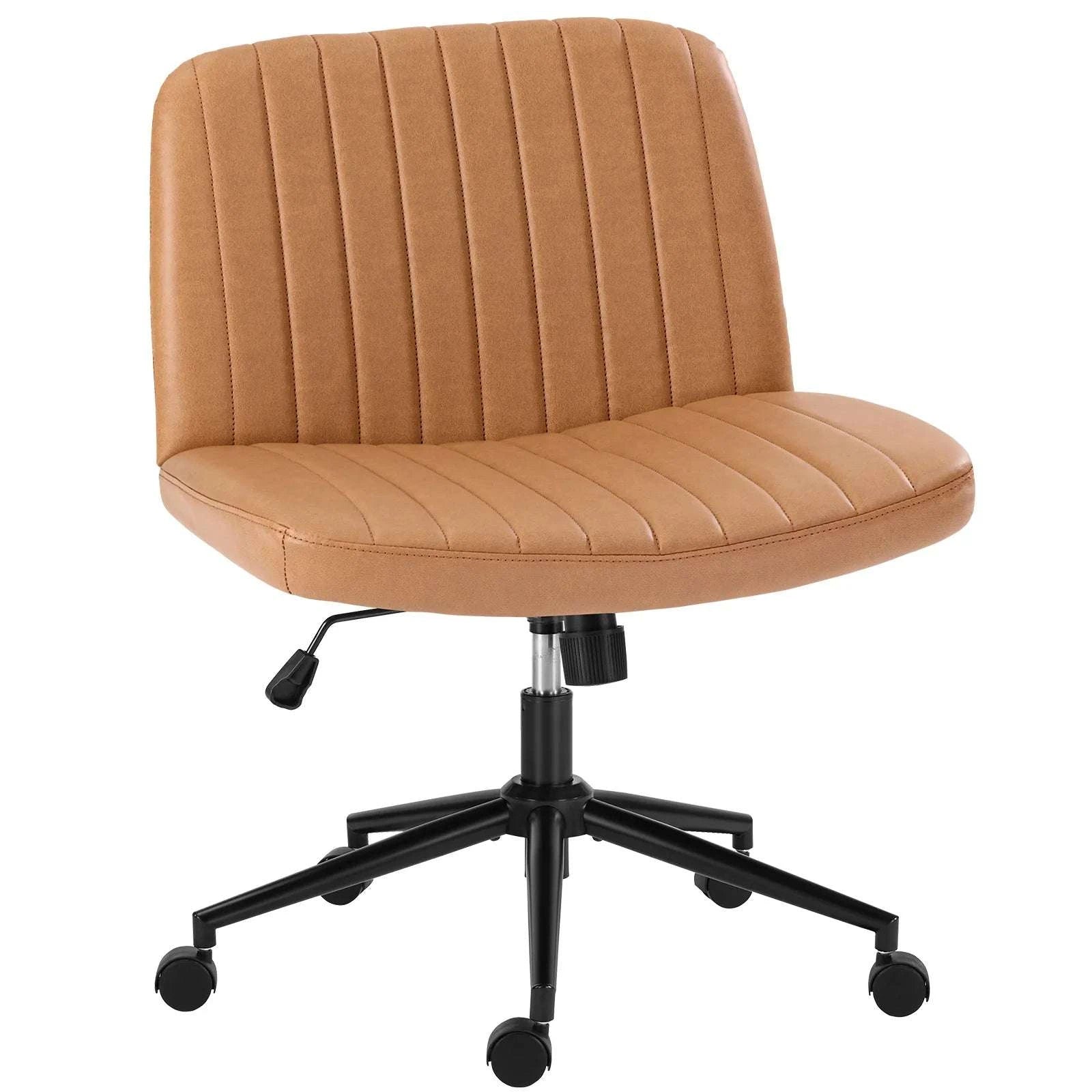 Wide Cross Legged Office Chair Armless Swivel Adjustable Desk Chair-Teddy velvet Beige / United States