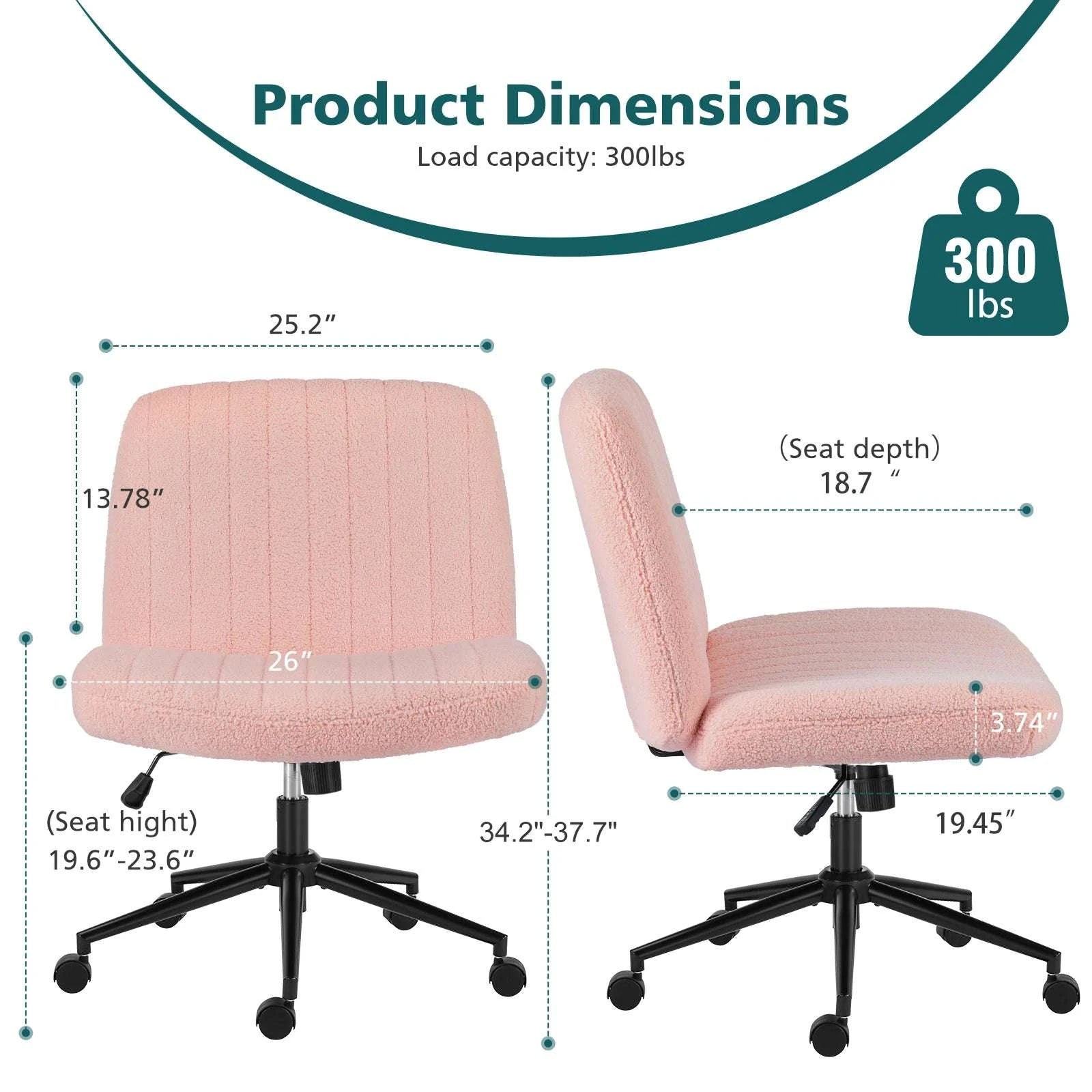 Wide Cross Legged Office Chair Armless Swivel Adjustable Desk Chair-Teddy velvet Beige / United States