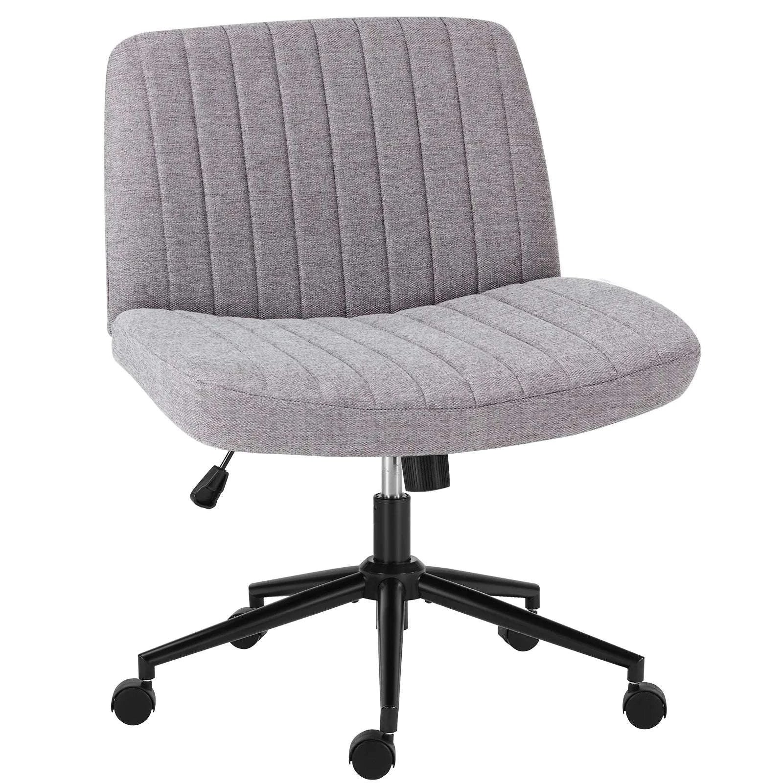 Wide Cross Legged Office Chair Armless Swivel Adjustable Desk Chair-Teddy velvet Beige / United States