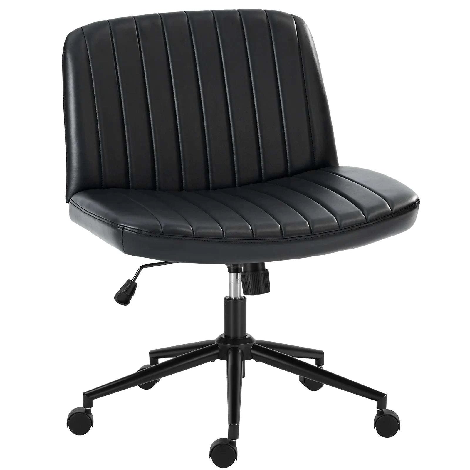 Wide Cross Legged Office Chair Armless Swivel Adjustable Desk Chair-Teddy velvet Beige / United States