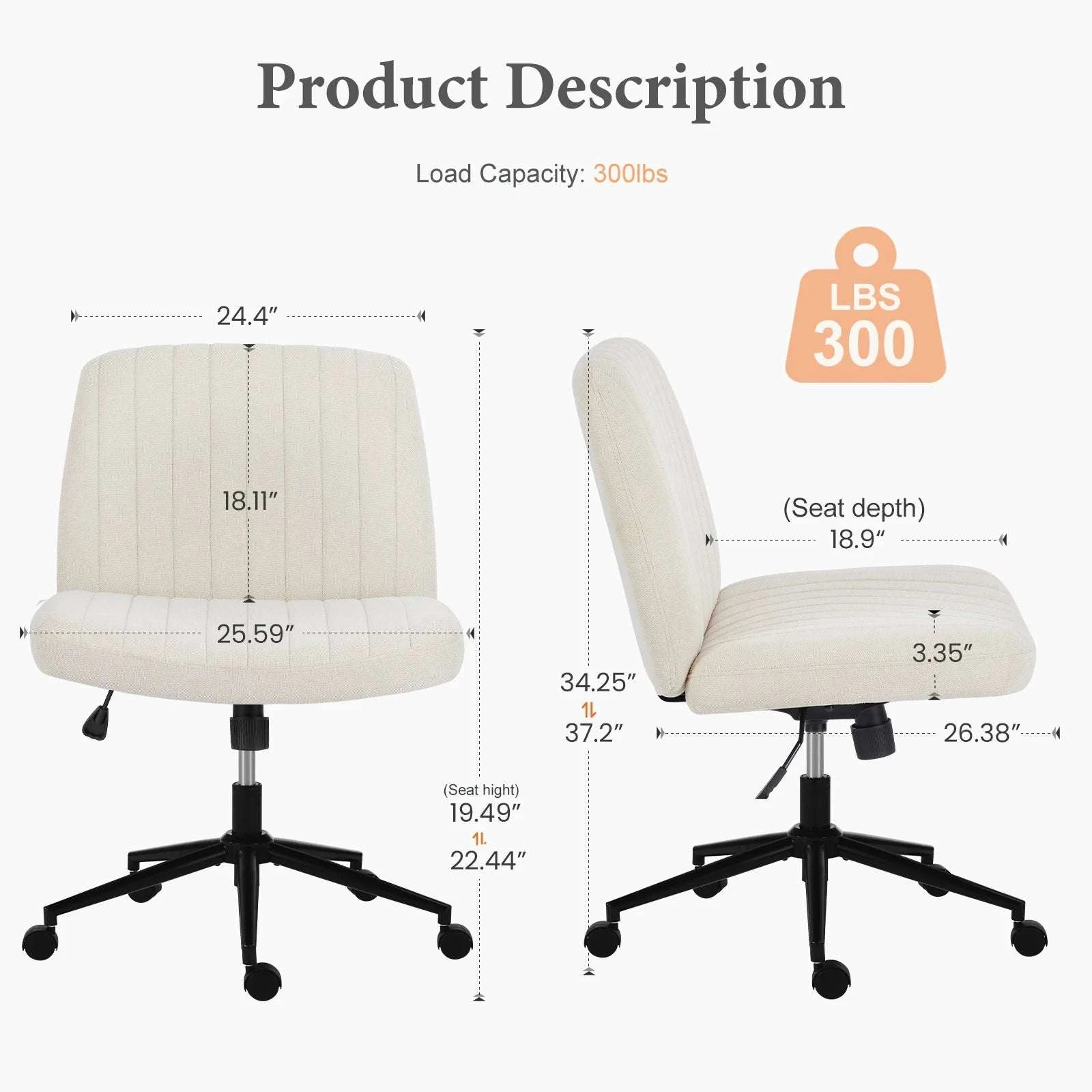 Wide Cross Legged Office Chair Armless Swivel Adjustable Desk Chair-Teddy velvet Beige / United States