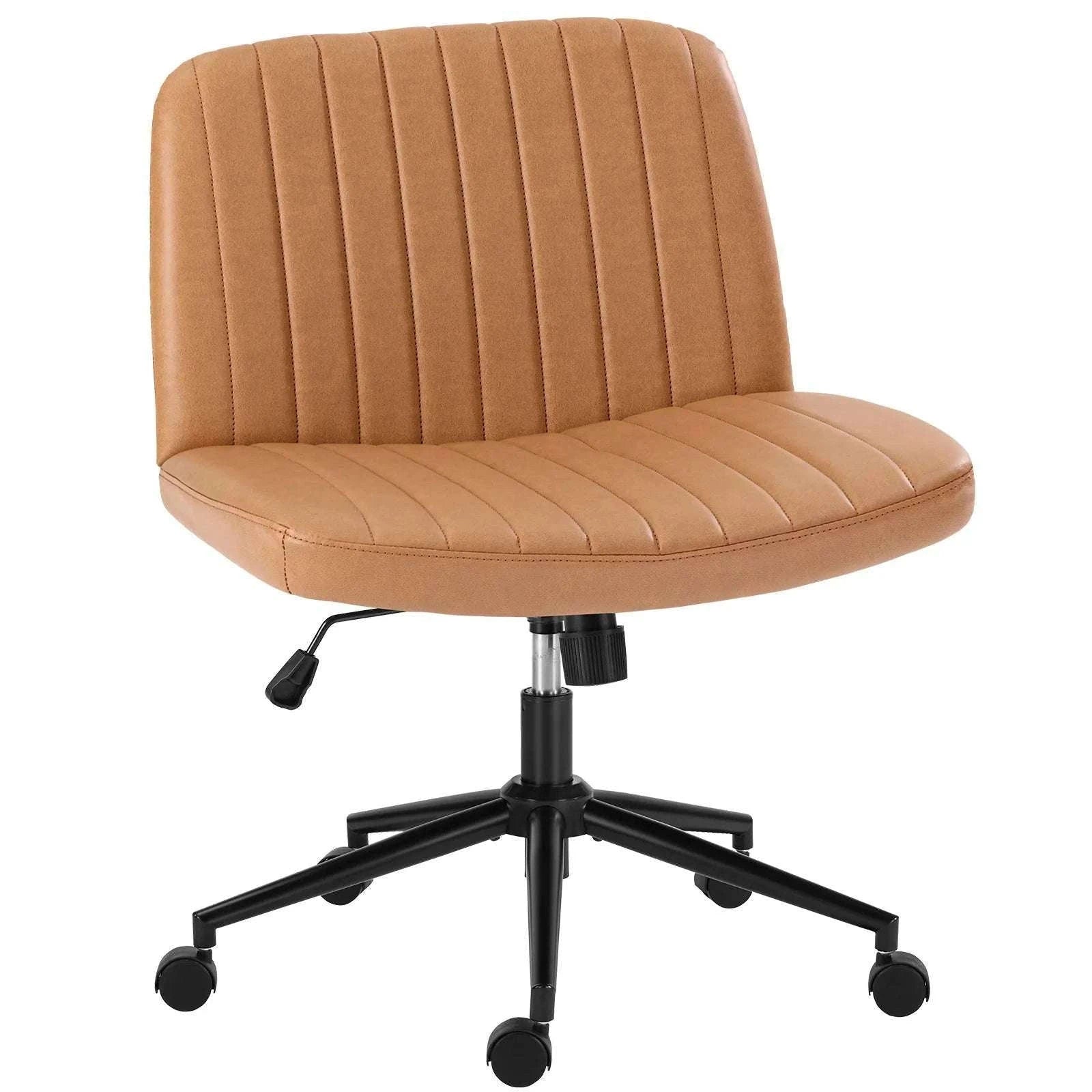 Wide Cross Legged Office Chair Armless Swivel Adjustable Desk Chair-Teddy velvet Beige / United States