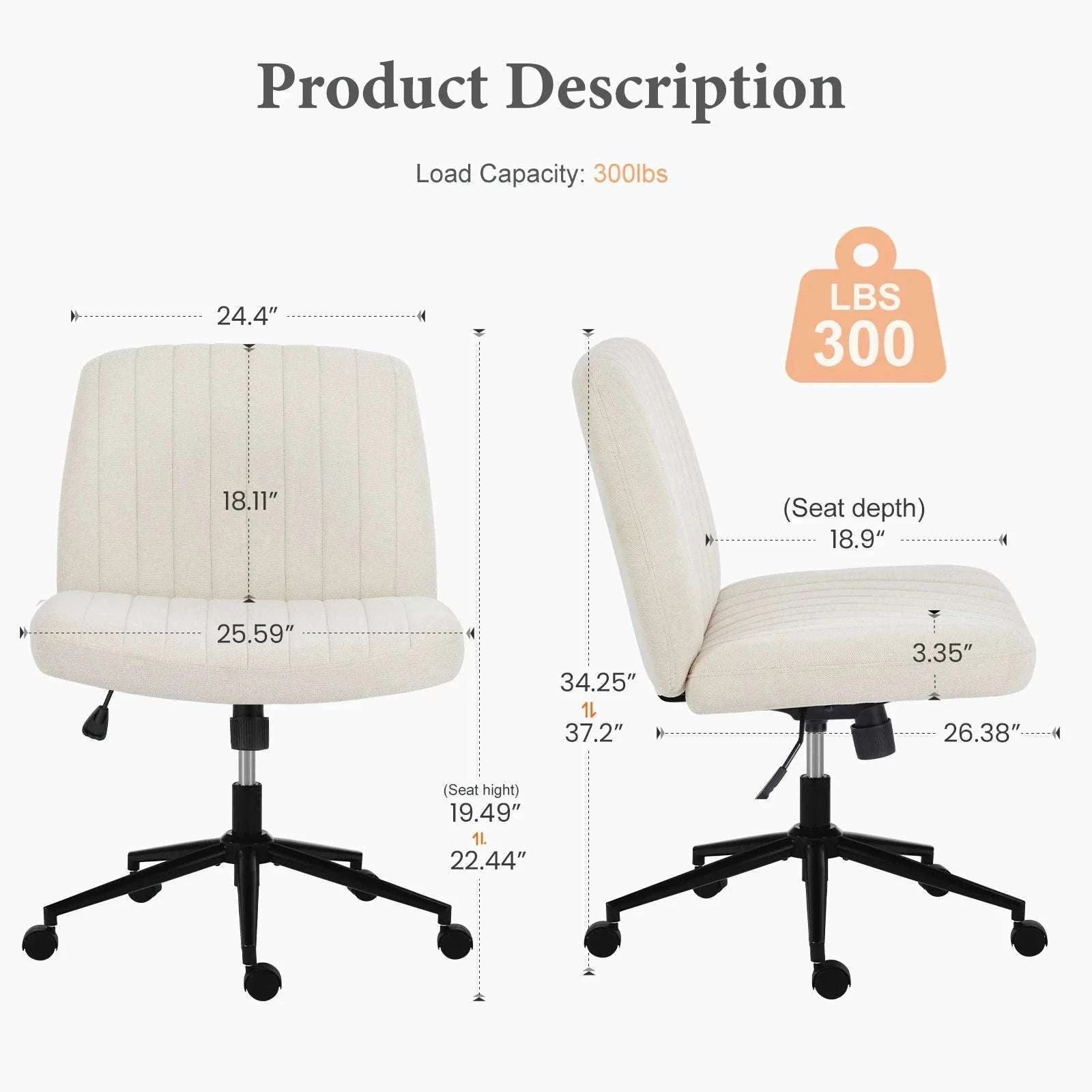 Wide Cross Legged Office Chair Armless Swivel Adjustable Desk Chair-Teddy velvet Beige / United States