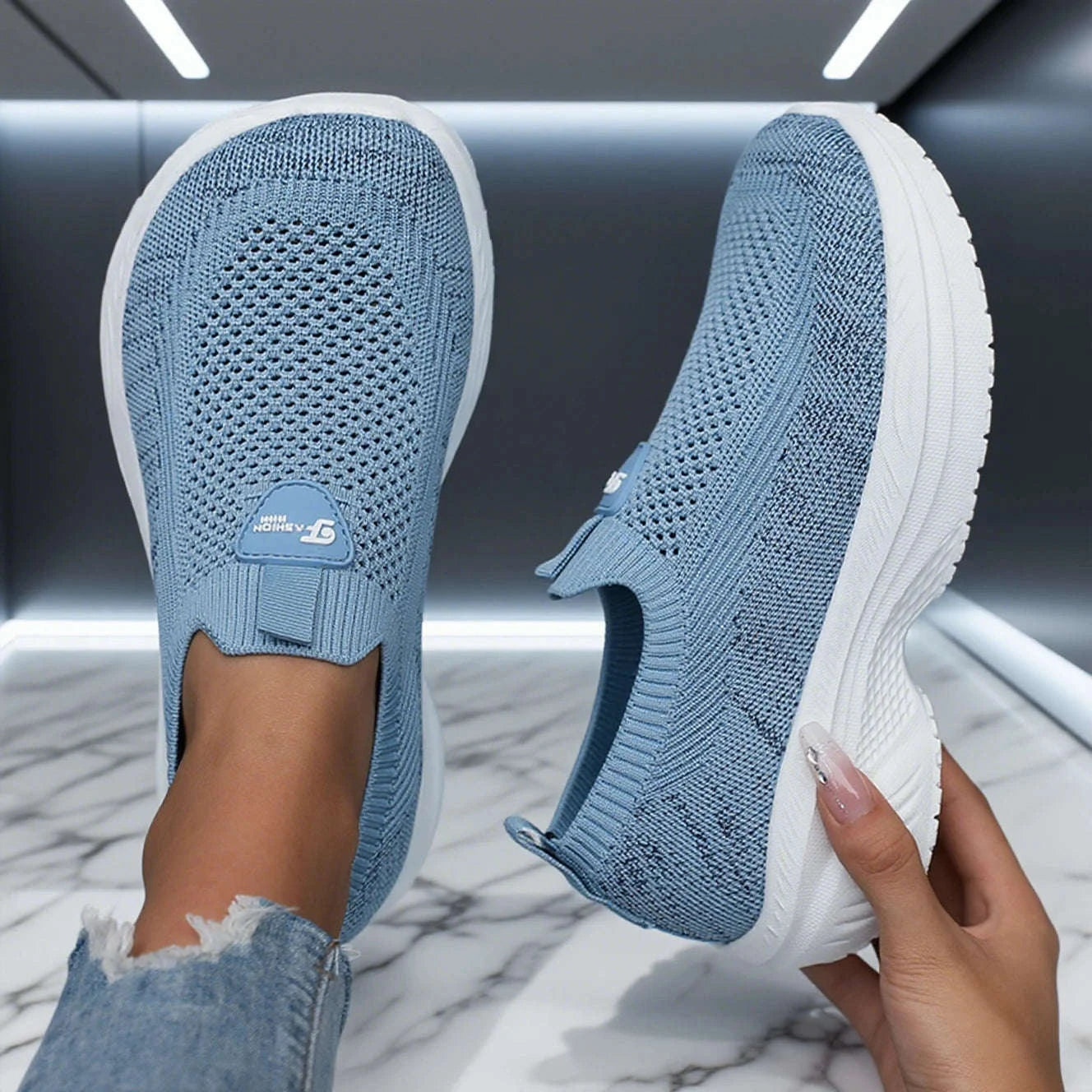 Wide-Fit Thick-Soled Casual Sports Shoes-SKY BLUE / 36