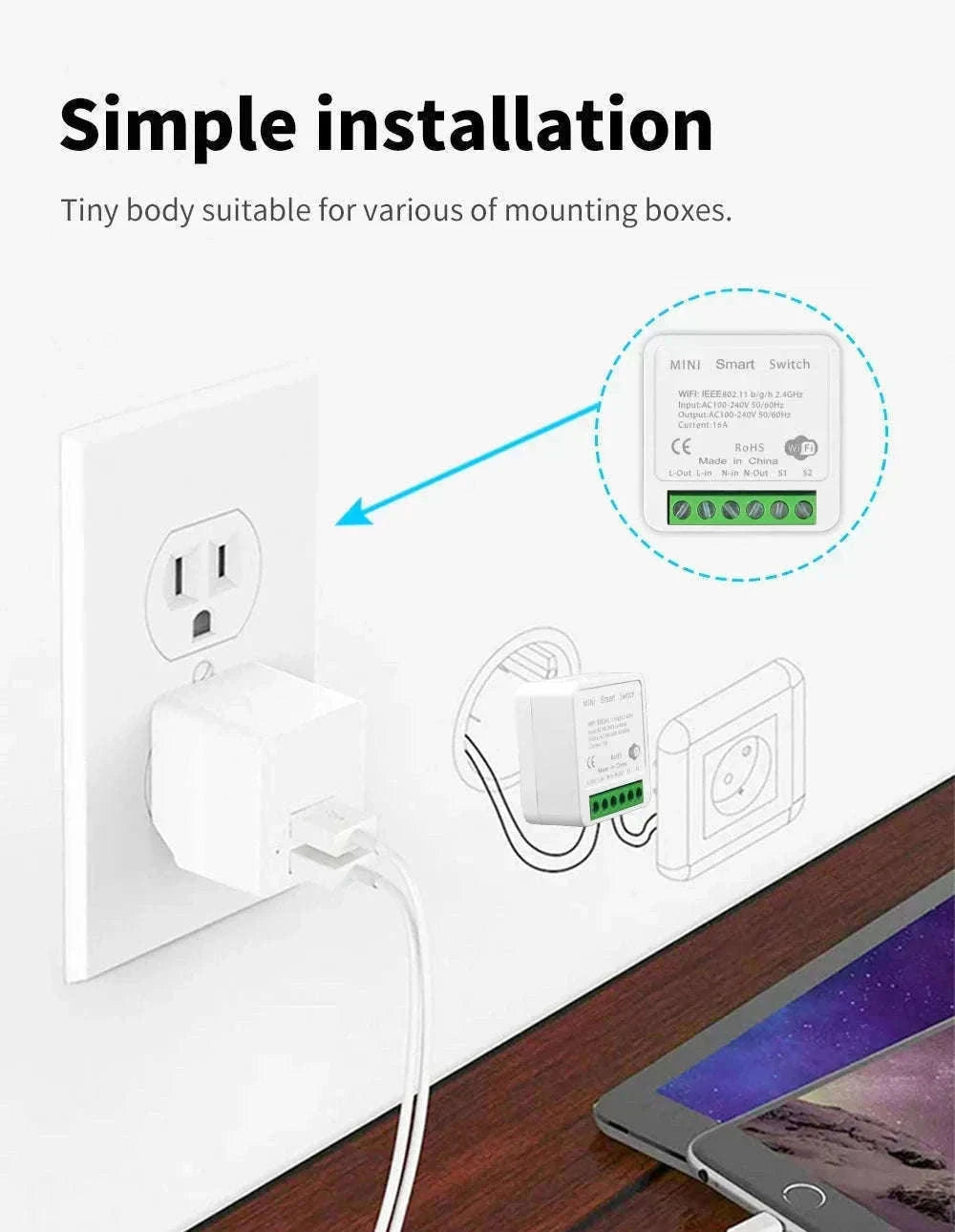 WiFi 16A Smart Light Switch Module with App and Voice Control-2Pcs