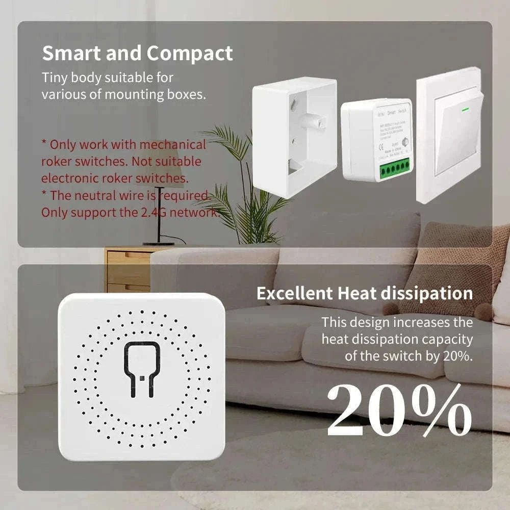 WiFi 16A Smart Light Switch Module with App and Voice Control-2Pcs