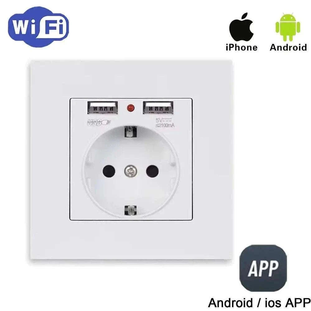 WiFi Control Socket with Dual USB Ports for Home Use-Brown / 0GB