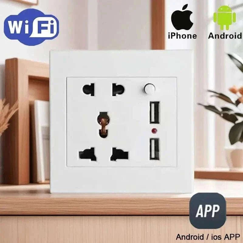 WiFi Control Socket with Dual USB Ports for Home Use-Brown / 0GB
