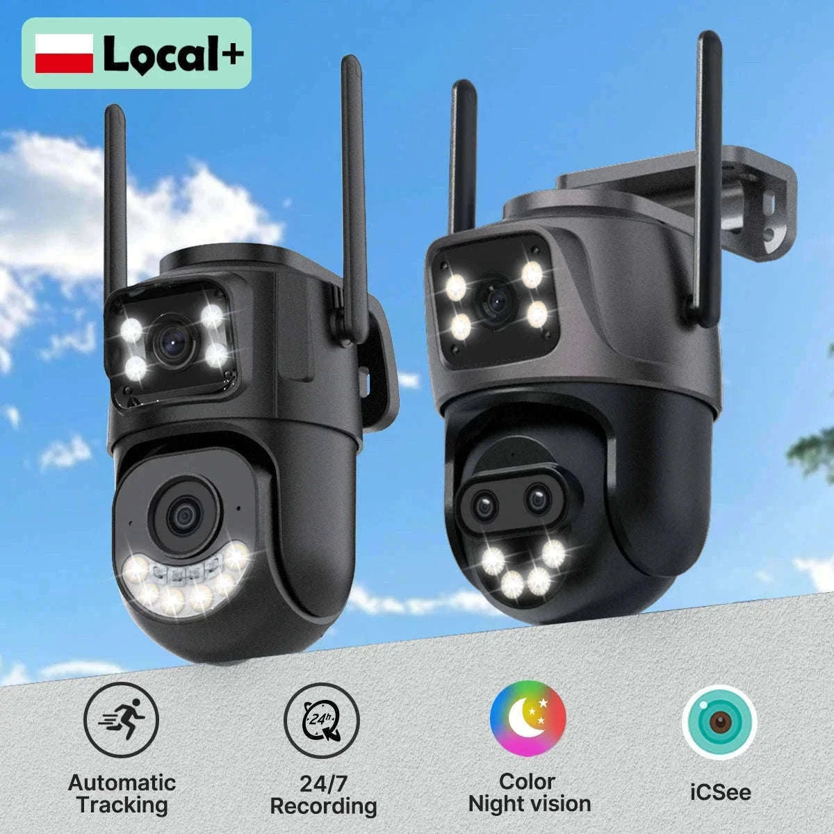 WiFi Outdoor PTZ Security Camera with Auto Tracking-Three Lens / EU Plug / Poland