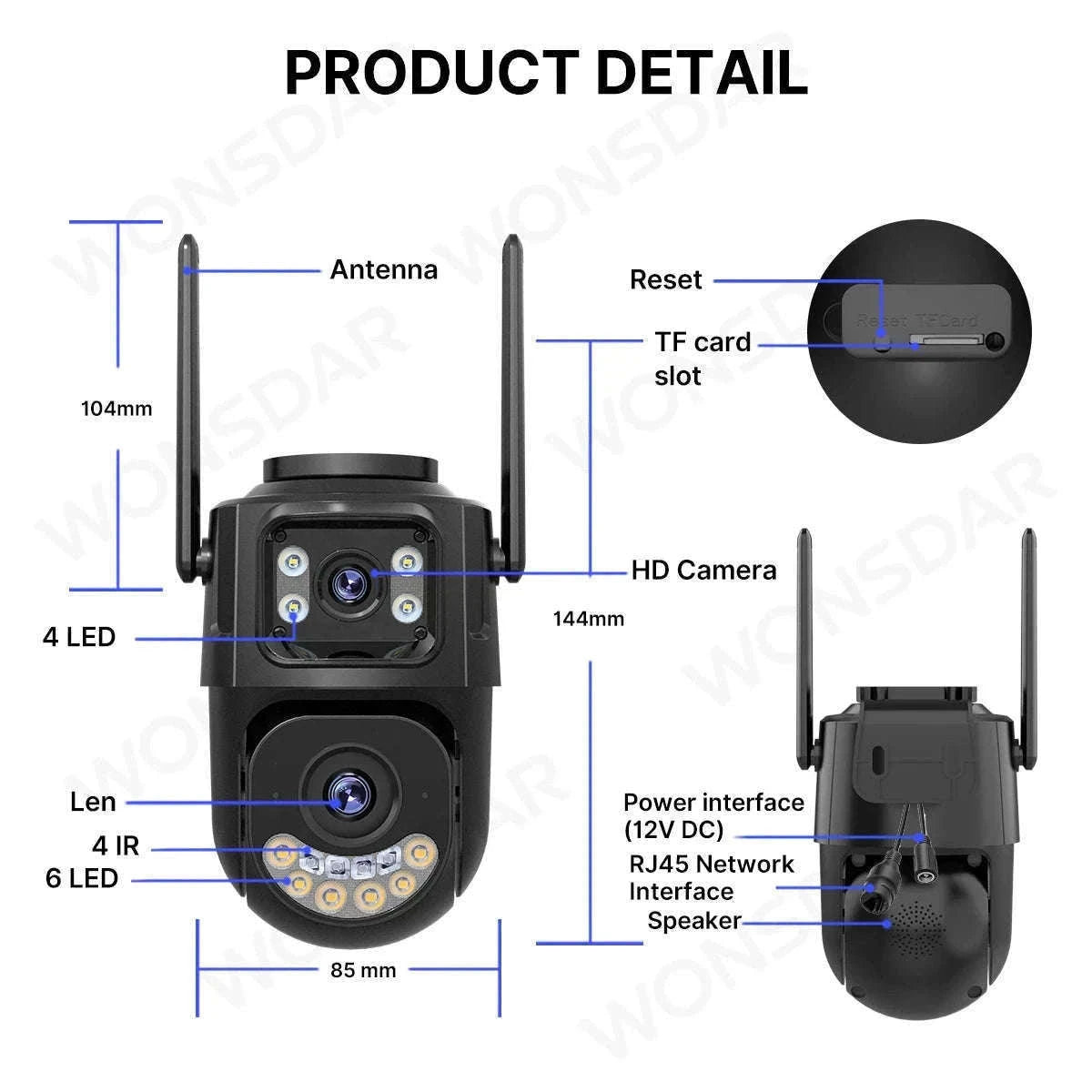 WiFi Outdoor PTZ Security Camera with Auto Tracking-Three Lens / EU Plug / Poland