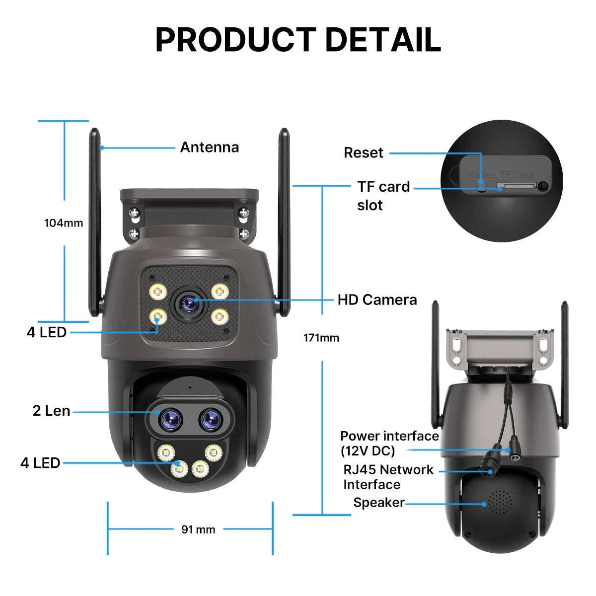 WiFi Outdoor PTZ Security Camera with Auto Tracking-Three Lens / EU Plug / Poland