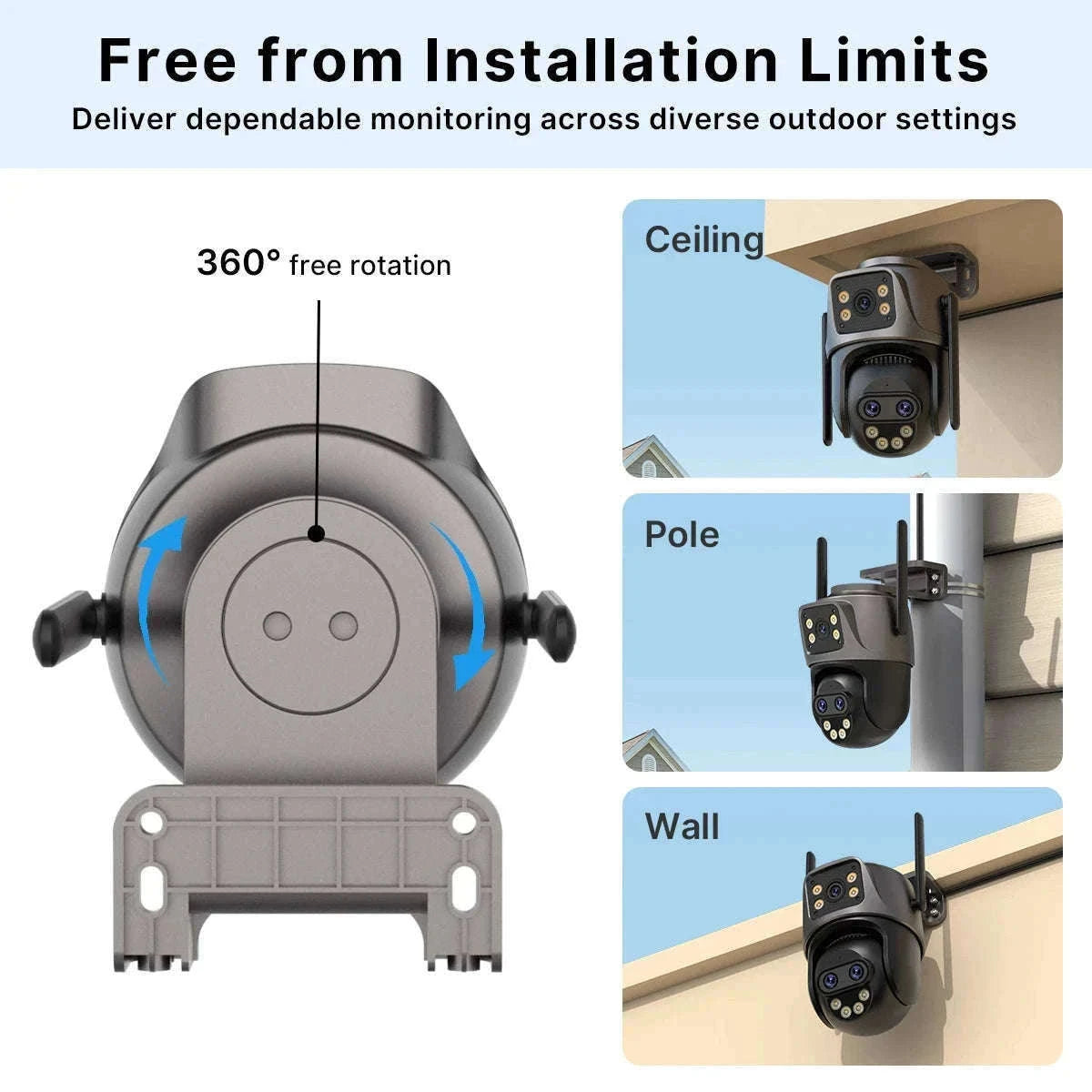 WiFi Outdoor PTZ Security Camera with Auto Tracking-Three Lens / EU Plug / Poland