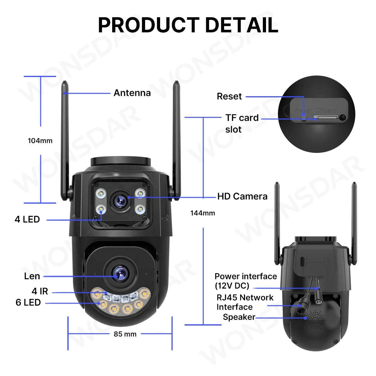 WiFi Outdoor PTZ Security Camera with Auto Tracking-Three Lens / EU Plug / Poland