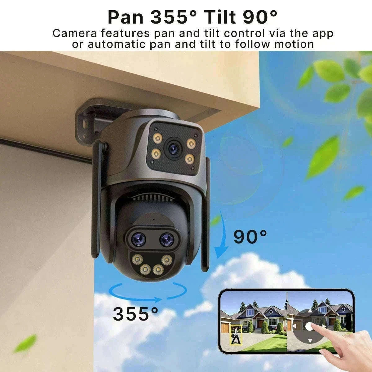 WiFi Outdoor PTZ Security Camera with Auto Tracking-Three Lens / EU Plug / Poland