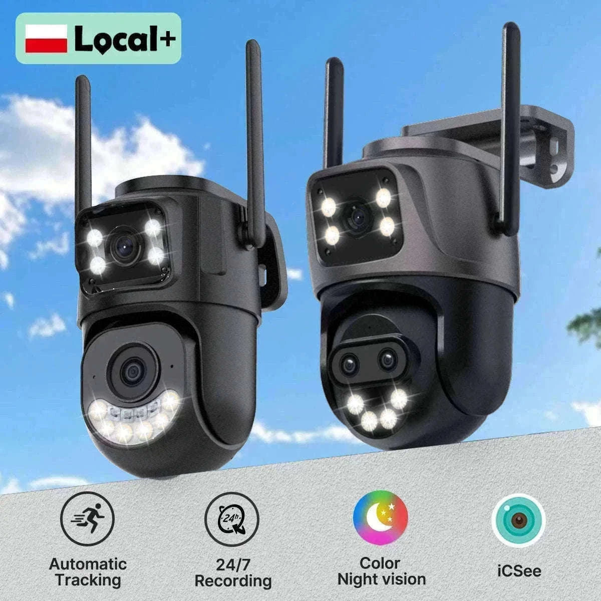 WiFi Outdoor PTZ Security Camera with Auto Tracking-Three Lens / EU Plug / Poland
