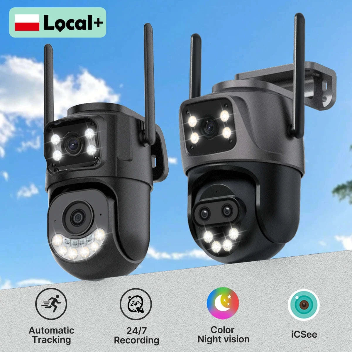 WiFi Outdoor PTZ Security Camera with Auto Tracking-Three Lens / EU Plug / Poland