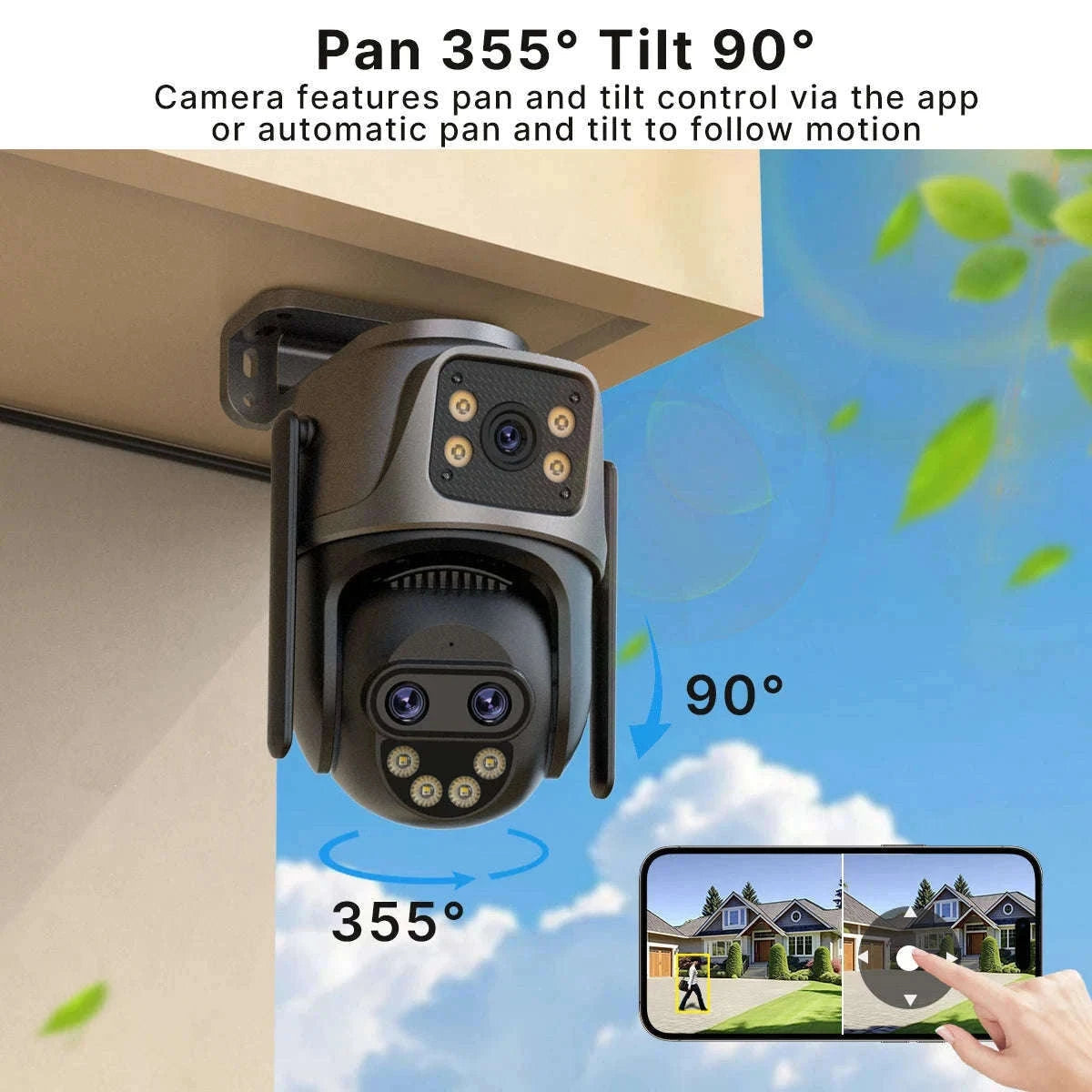 WiFi Outdoor PTZ Security Camera with Auto Tracking-Three Lens / EU Plug / Poland