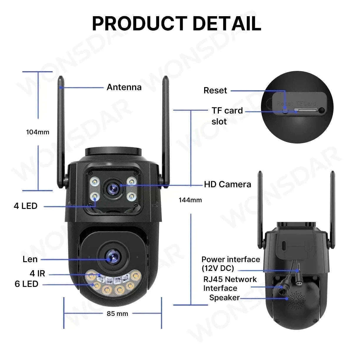WiFi Outdoor PTZ Security Camera with Auto Tracking-Three Lens / EU Plug / Poland