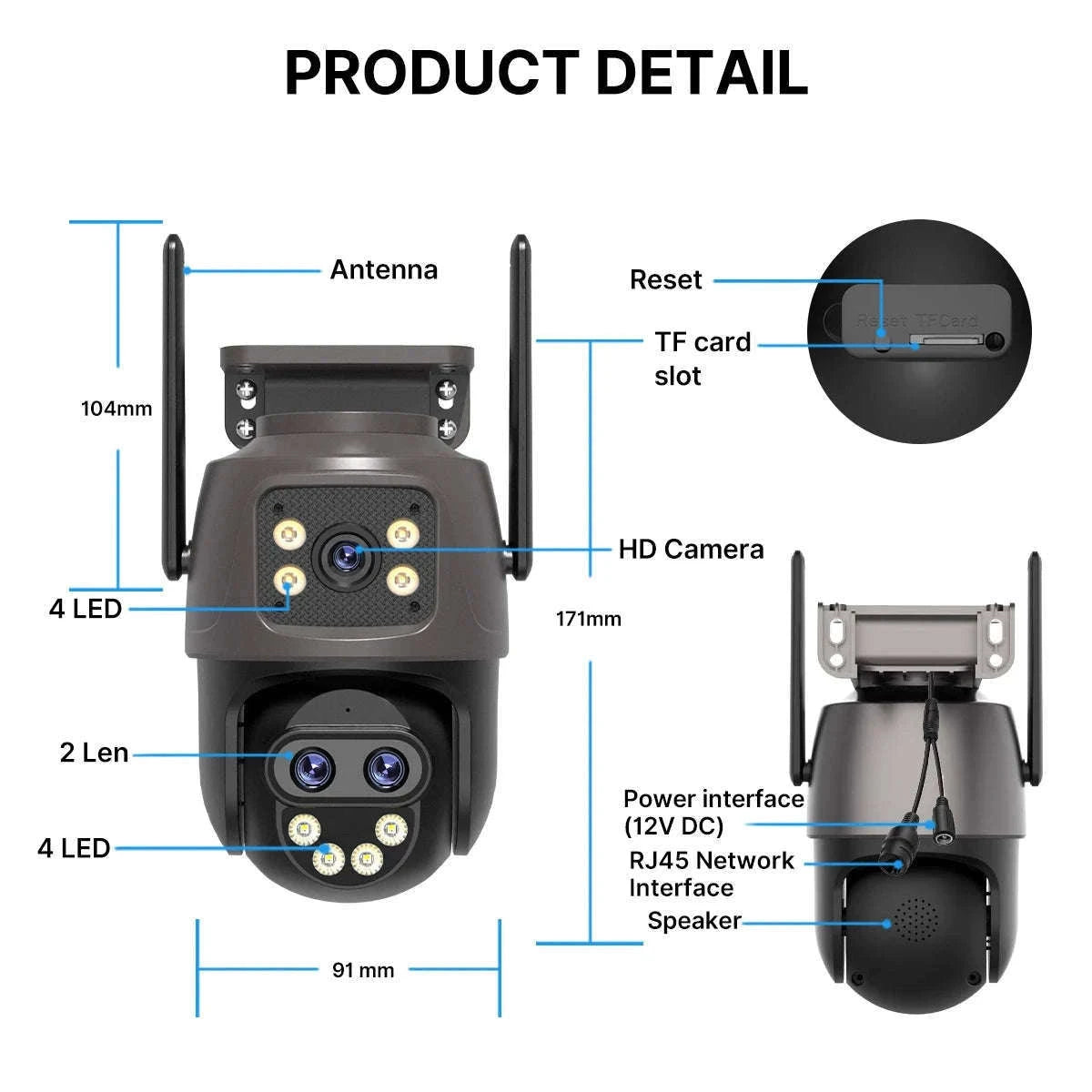 WiFi Outdoor PTZ Security Camera with Auto Tracking-Three Lens / EU Plug / Poland