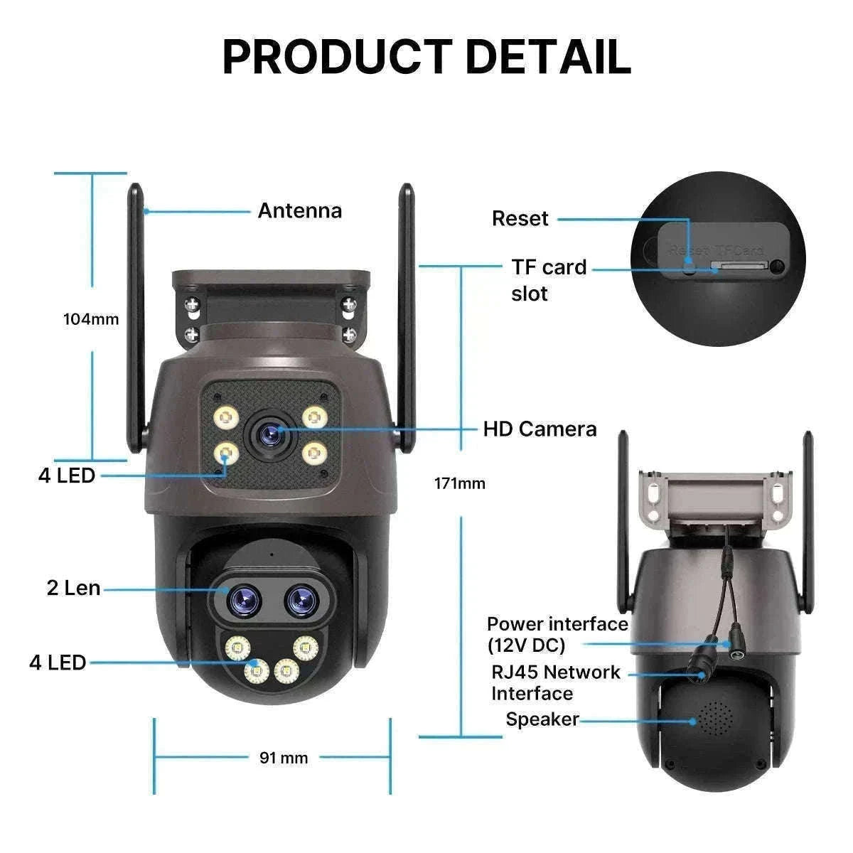 WiFi Outdoor PTZ Security Camera with Auto Tracking-Three Lens / EU Plug / Poland
