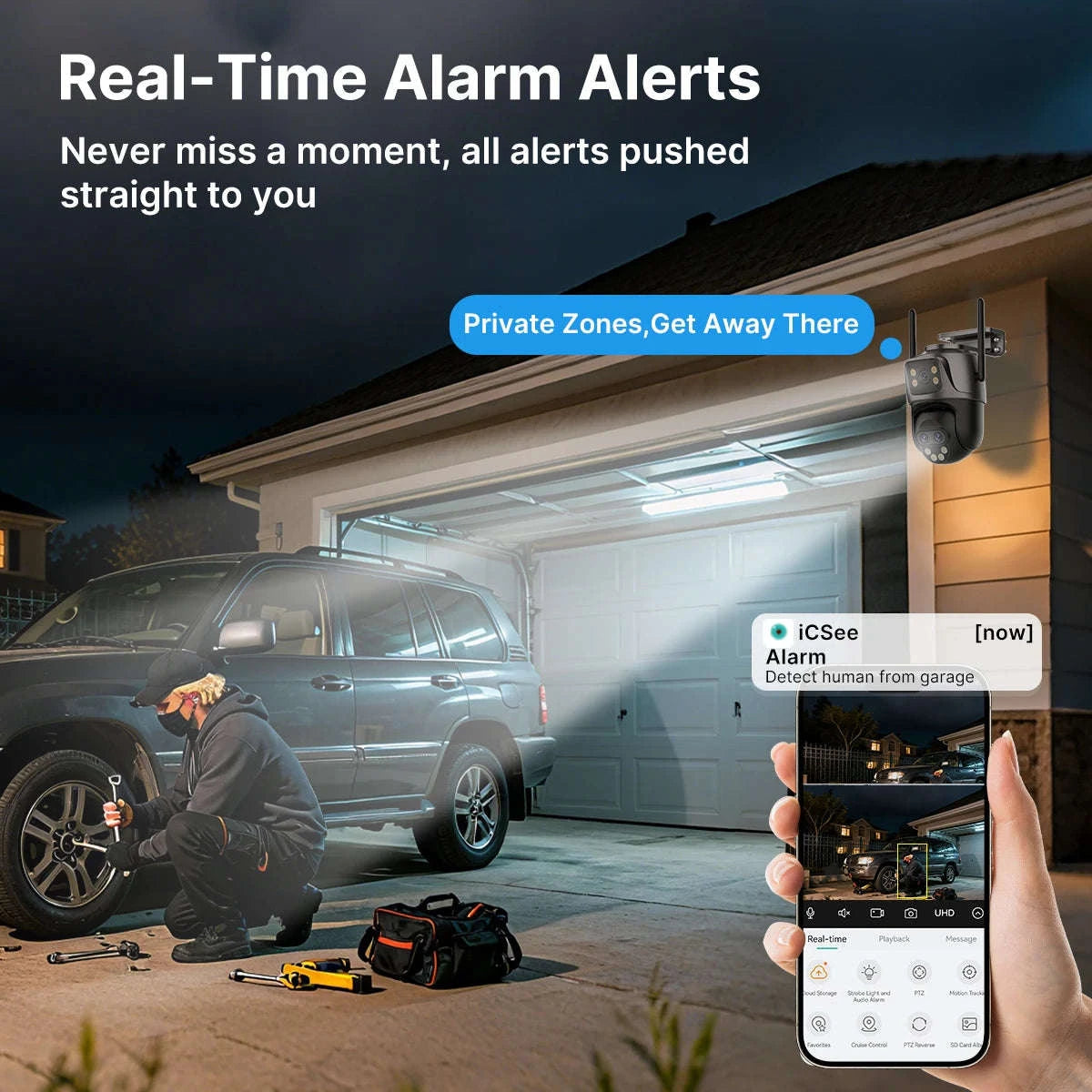 WiFi Outdoor PTZ Security Camera with Auto Tracking-Three Lens / EU Plug / Poland