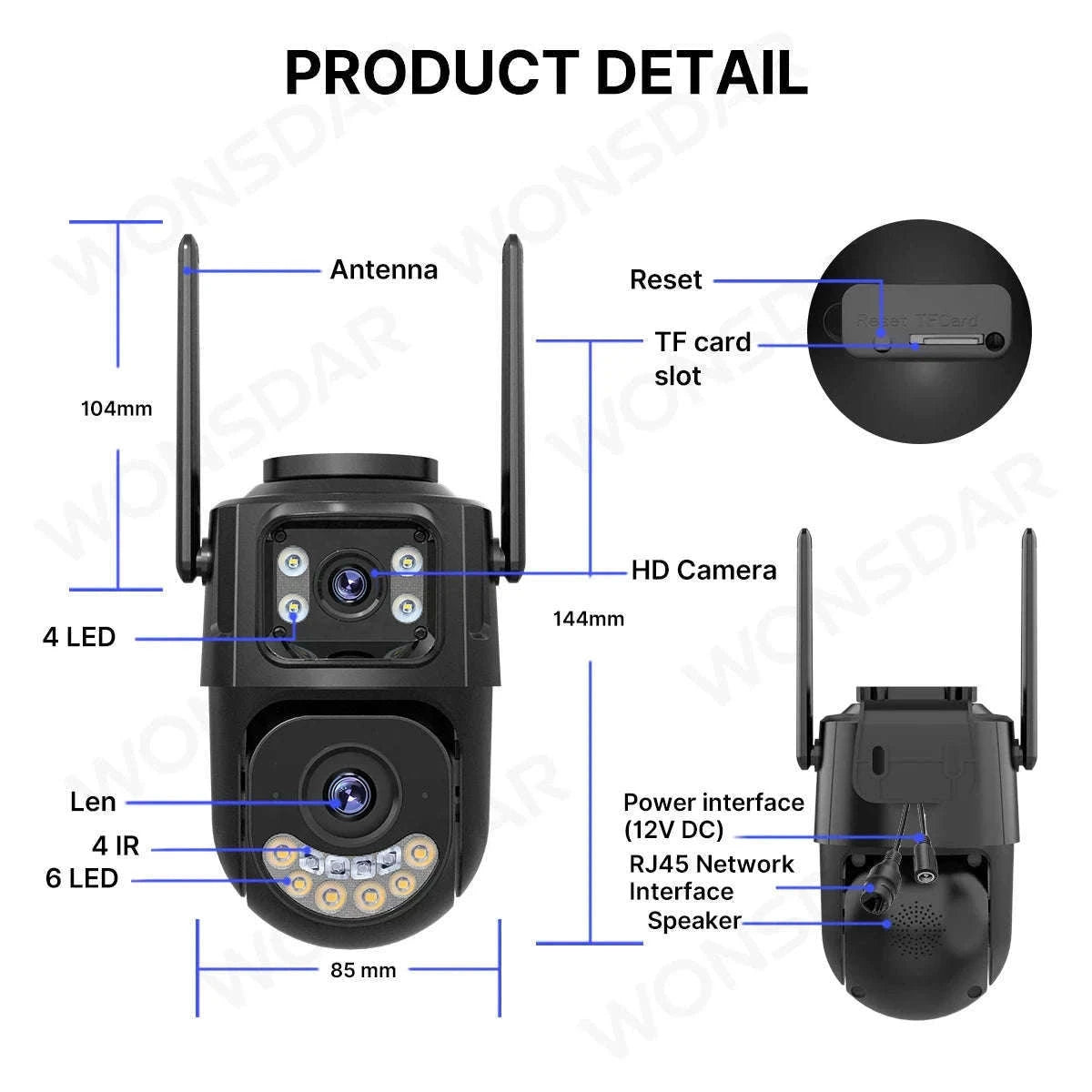 WiFi Outdoor PTZ Security Camera with Auto Tracking-Three Lens / EU Plug / Poland