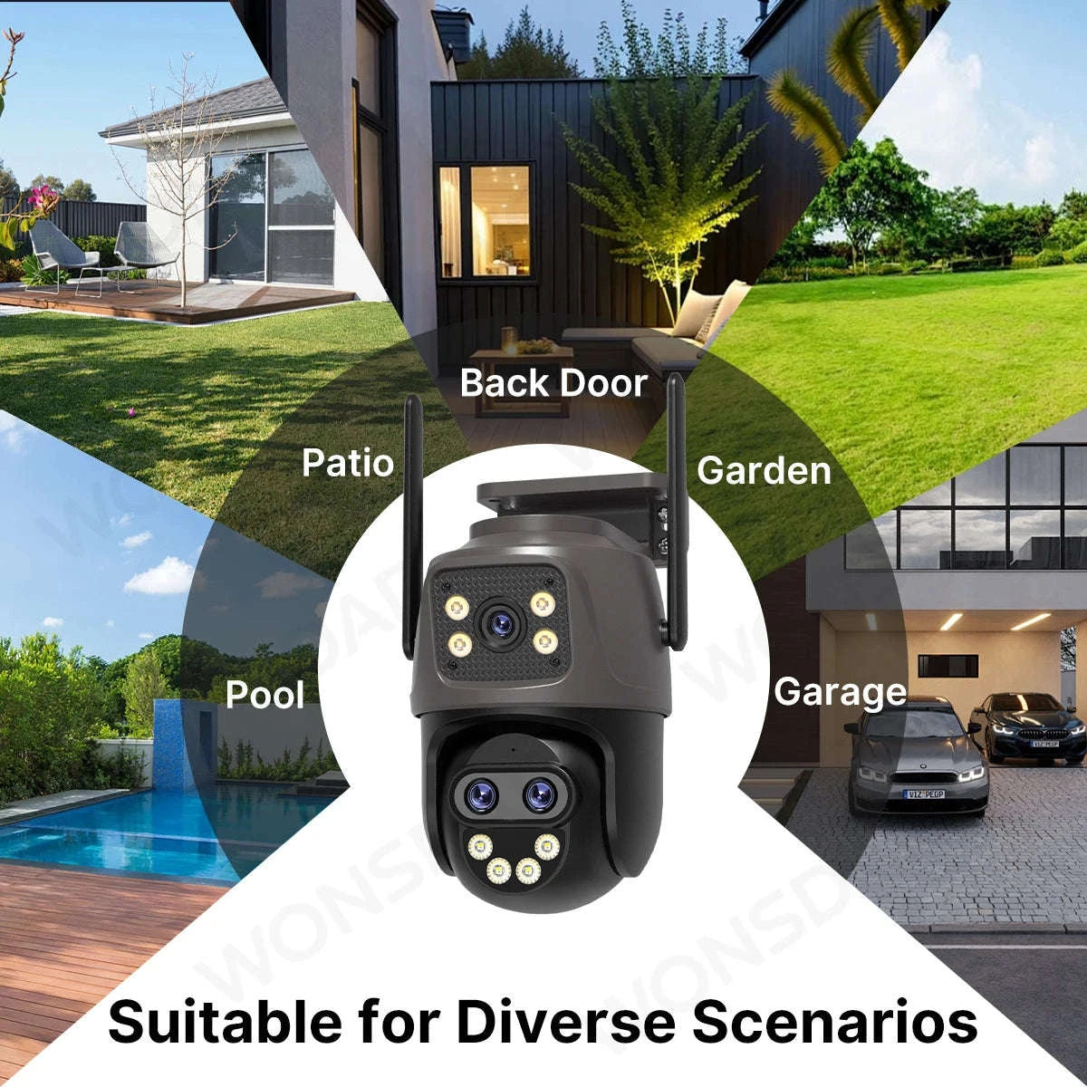 WiFi Outdoor PTZ Security Camera with Auto Tracking-Three Lens / EU Plug / Poland