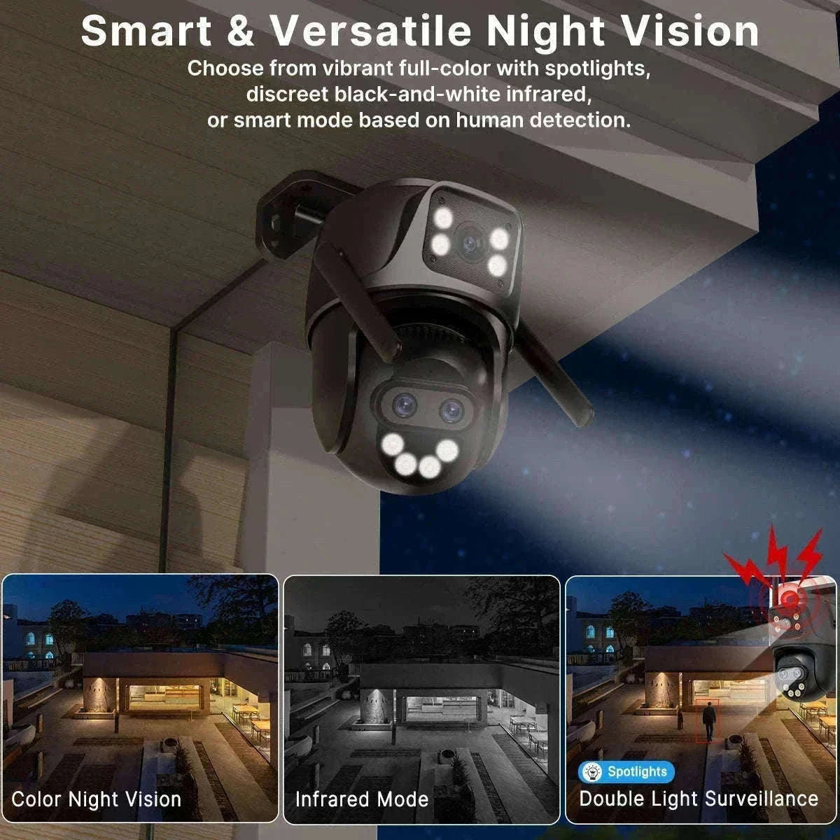 WiFi Outdoor PTZ Security Camera with Auto Tracking-Three Lens / EU Plug / Poland