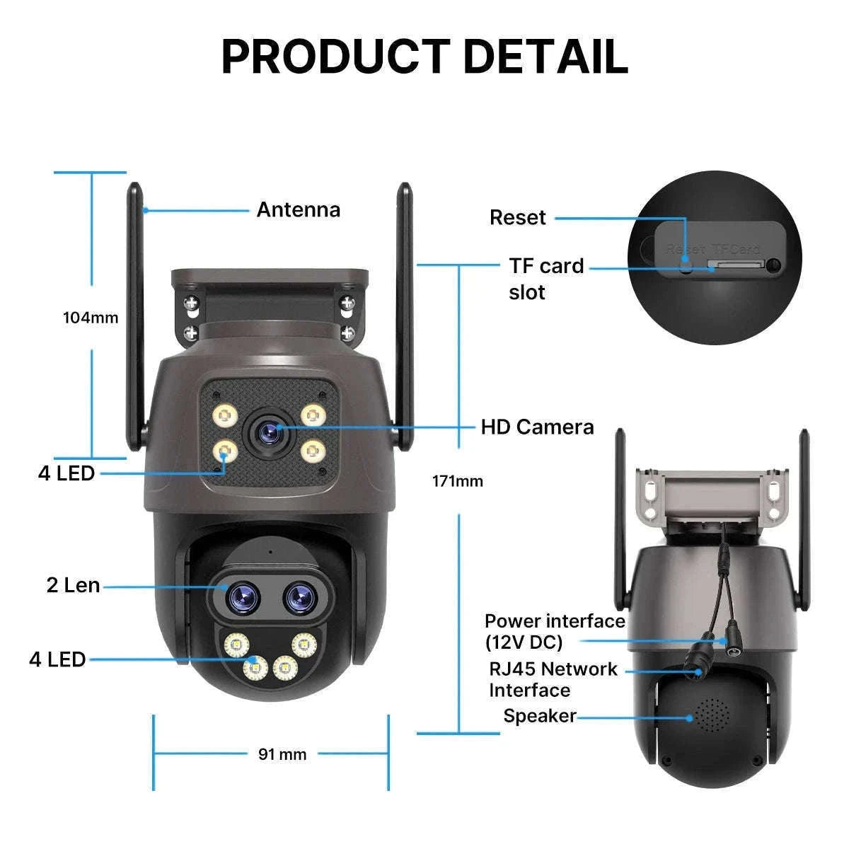 WiFi Outdoor PTZ Security Camera with Auto Tracking-Three Lens / EU Plug / Poland