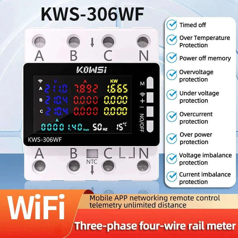 WiFi Power Energy Meter AC Monitor with 3-Phase Protection-KWS-306WF with wifi