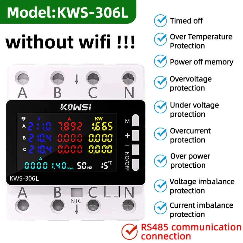 WiFi Power Energy Meter AC Monitor with 3‑Phase Protection-KWS-306WF with wifi