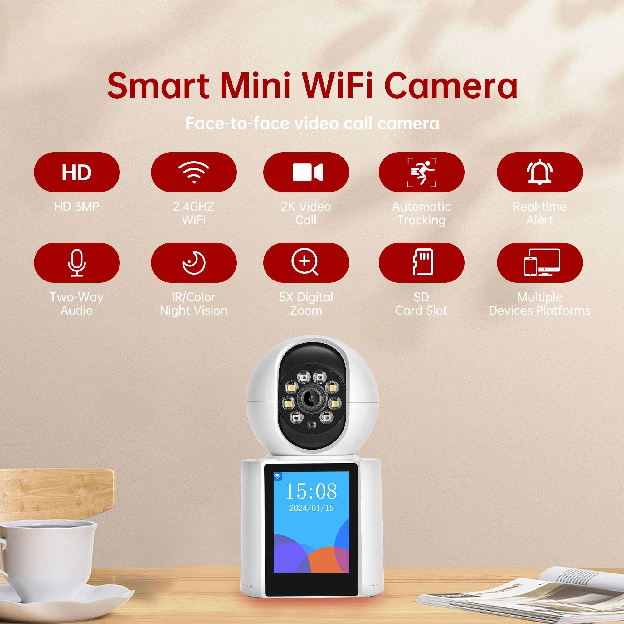 WiFi PTZ Baby IP Camera with 2.8 Inch Screen and Two-Way Audio-3MP WIFI Camera / US Plug / 3.6mm|United States