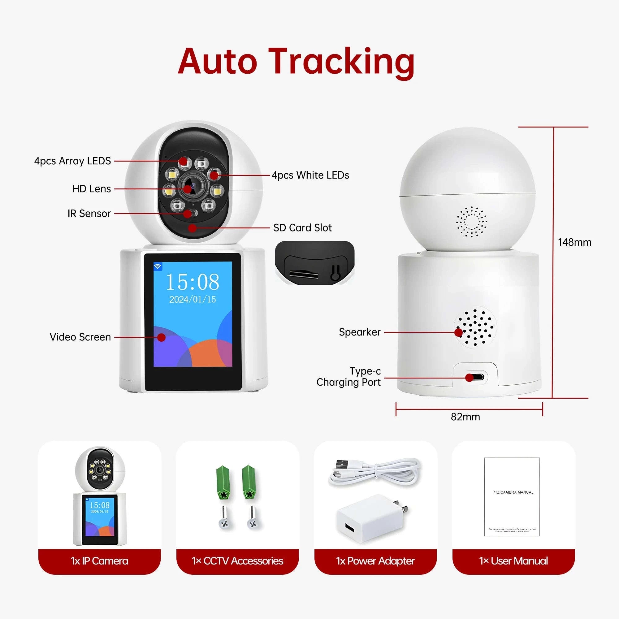 WiFi PTZ Baby IP Camera with 2.8 Inch Screen and Two-Way Audio-3MP WIFI Camera / US Plug / 3.6mm|United States