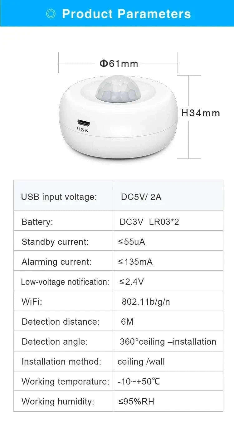 WiFi Smart PIR Motion Sensor for Smart Home Monitoring-Default Title