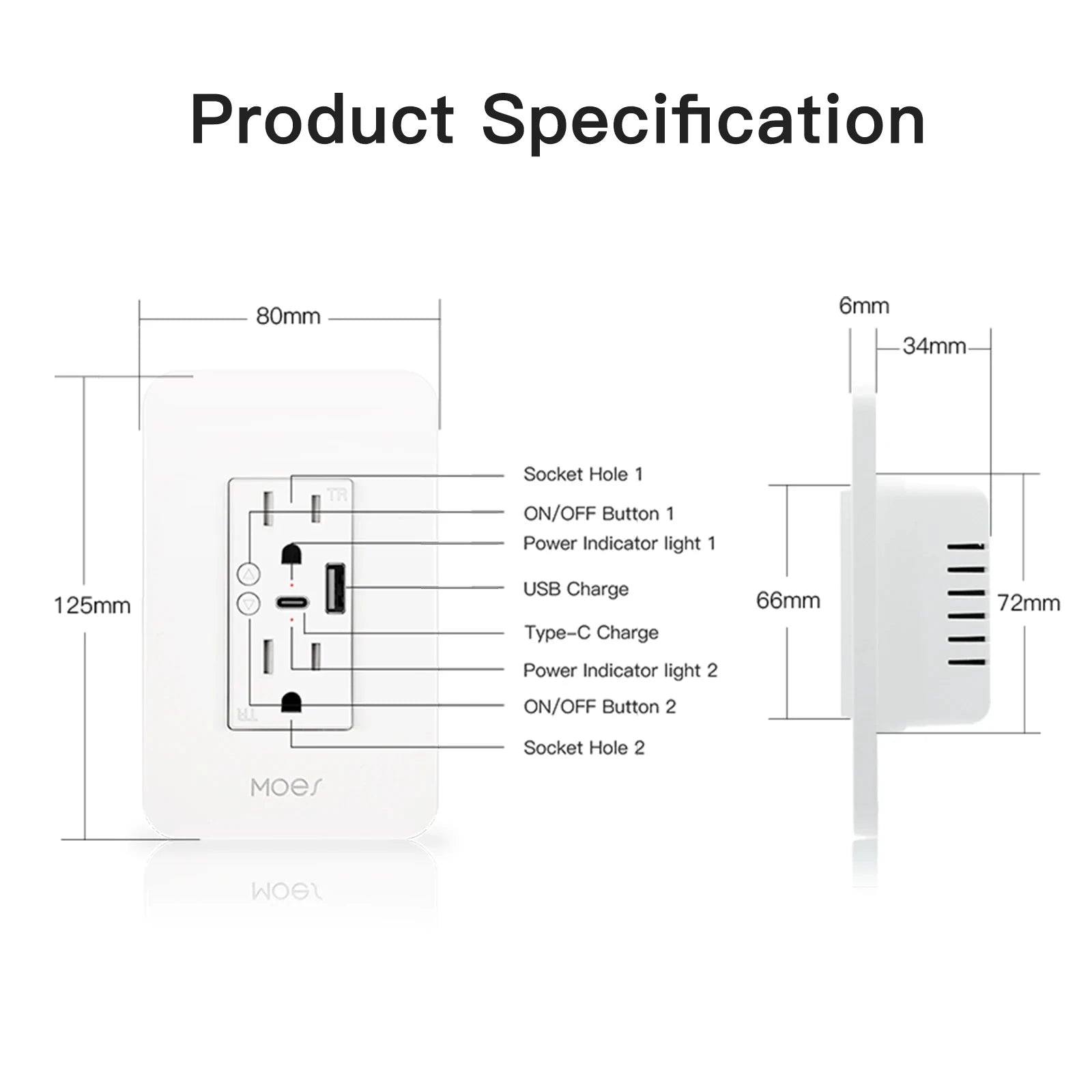 WiFi Smart Wall Socket with Type-C and USB Ports-TypeC and USB Ports / 100-250V / United States