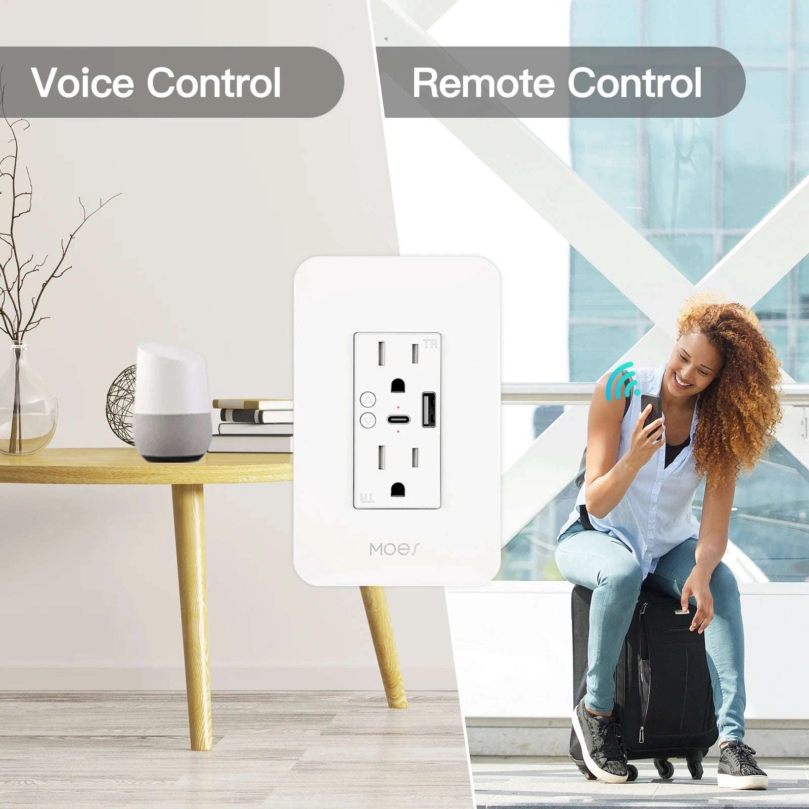WiFi Smart Wall Socket with Type-C and USB Ports-TypeC and USB Ports / 100-250V / United States