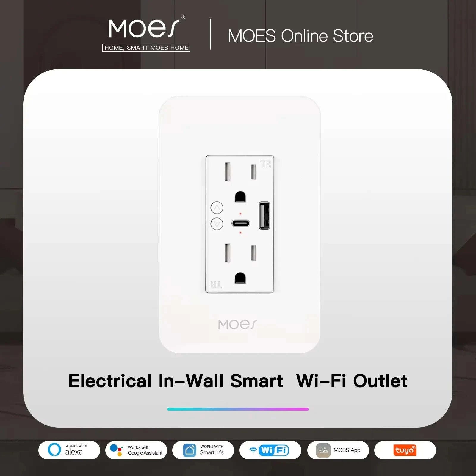 WiFi Smart Wall Socket with Type-C and USB Ports-TypeC and USB Ports / 100-250V / United States