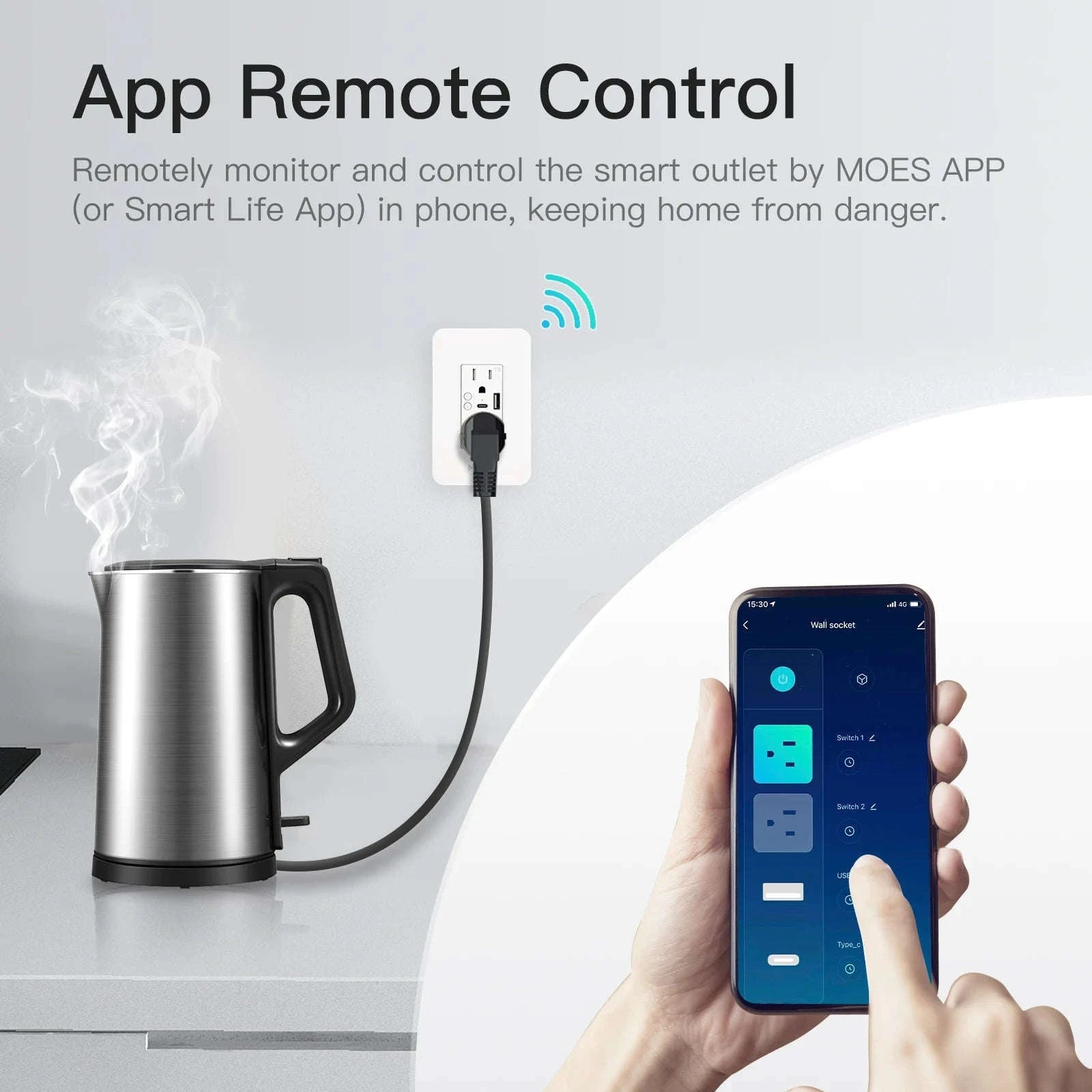 WiFi Smart Wall Socket with Type-C and USB Ports-TypeC and USB Ports / 100-250V / United States