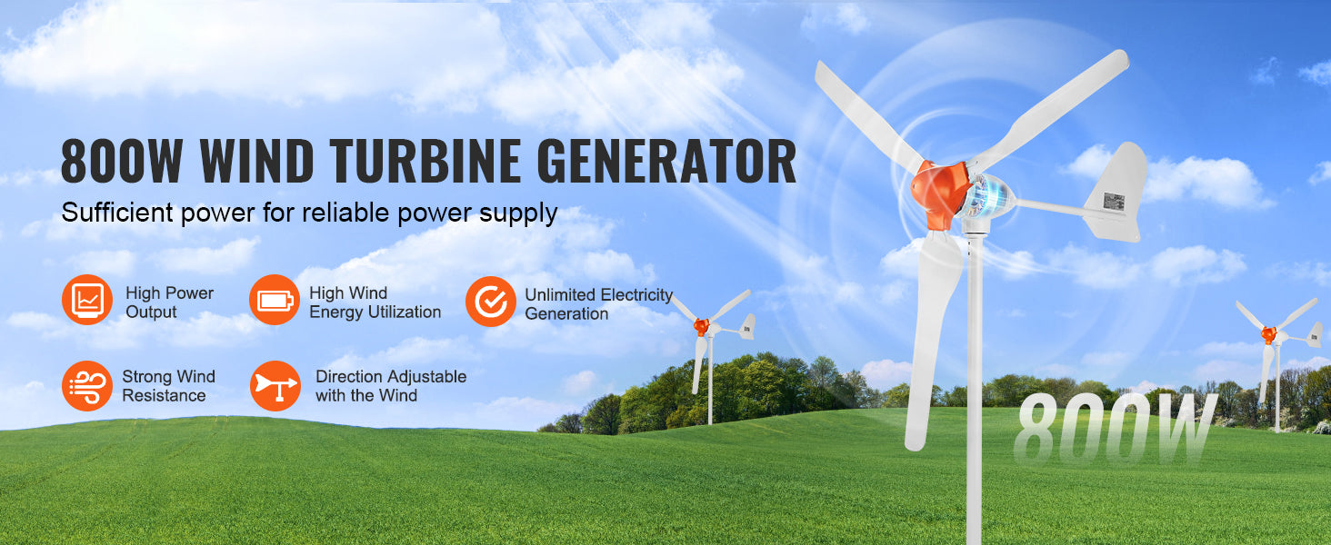 SucceBuy Wind Turbine Generator 12V 500W/800W Wind Turbine Wind Power Generator with MPPT Controller Suitable for Home Farm RVs