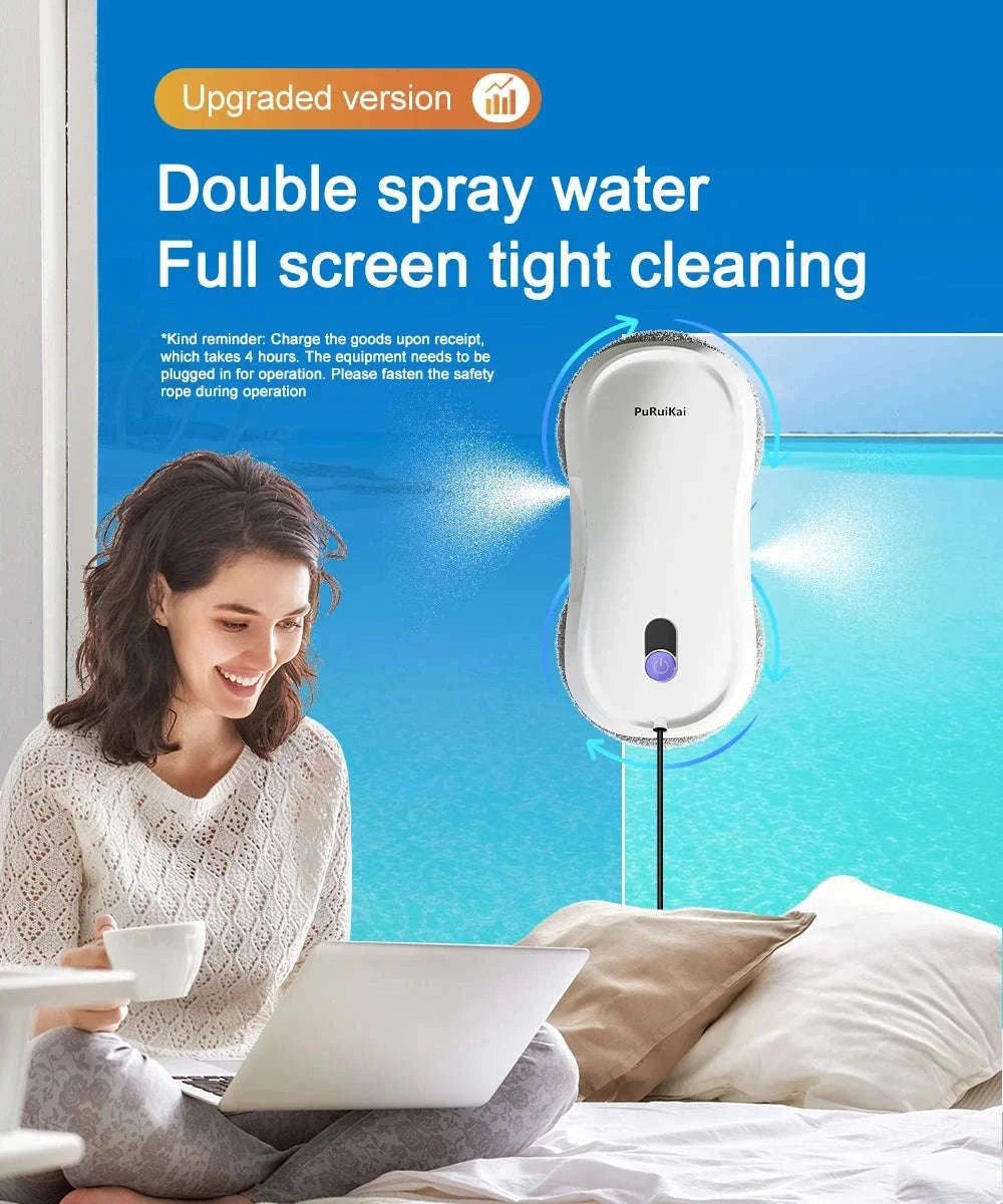 Window Cleaning Robot with Dual Nozzles for Easy Glass Care-WHITE / EU / france|Yes