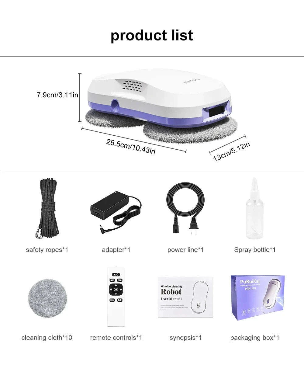 Window Cleaning Robot with Dual Nozzles for Easy Glass Care-WHITE / EU / france|Yes