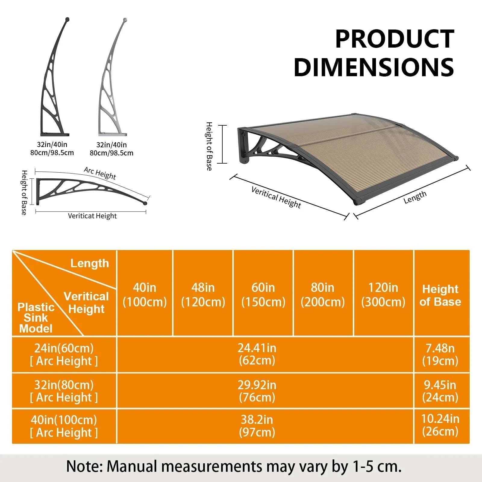 Window & Door Awning Canopy with UV Protection PC Panels-40x48 Inch / United States