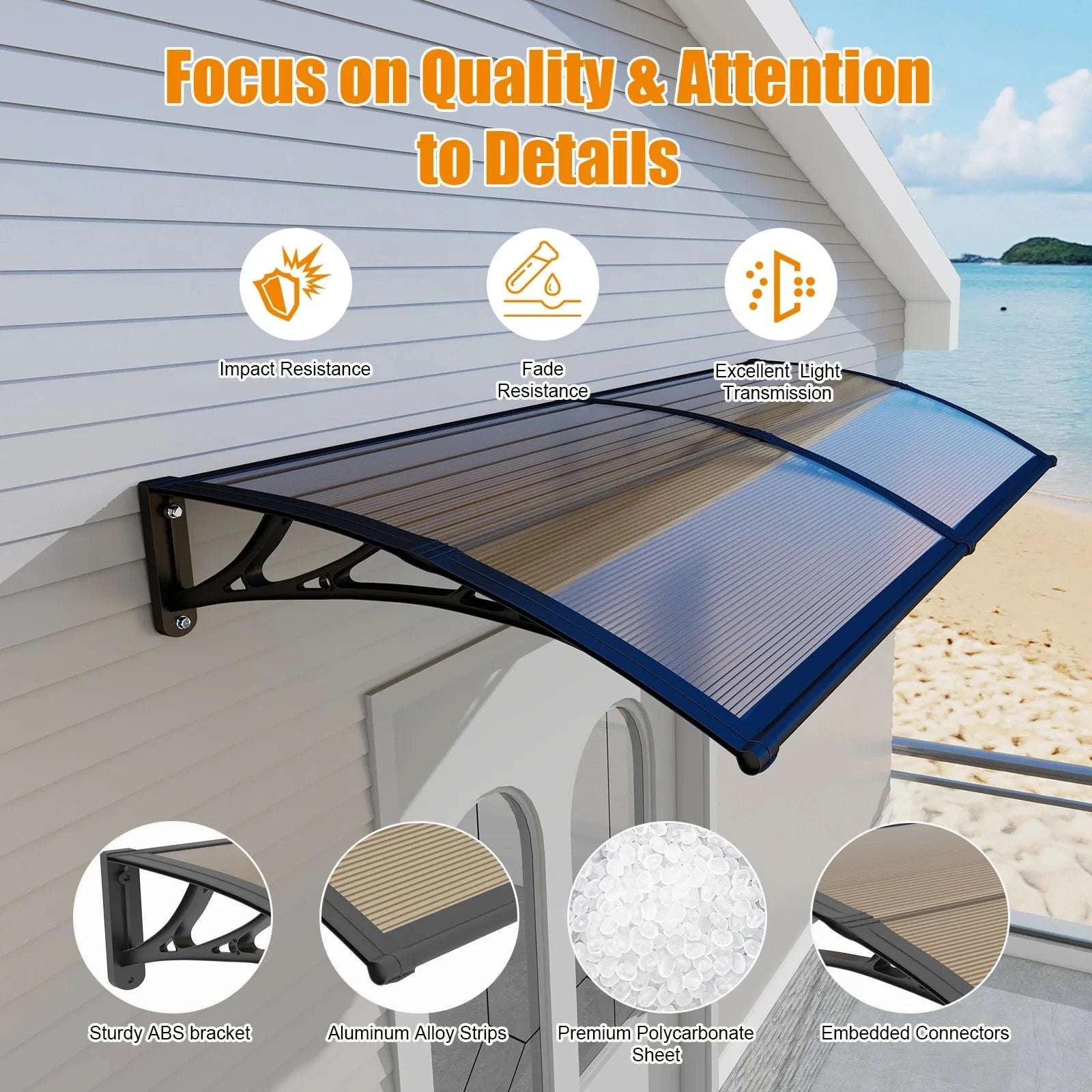 Window & Door Awning Canopy with UV Protection PC Panels-40x48 Inch / United States
